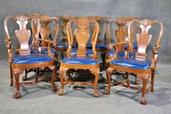 Set 10 Custom-Made Solid Walnut Georgian Carved Dining Chairs Manner of Gillows