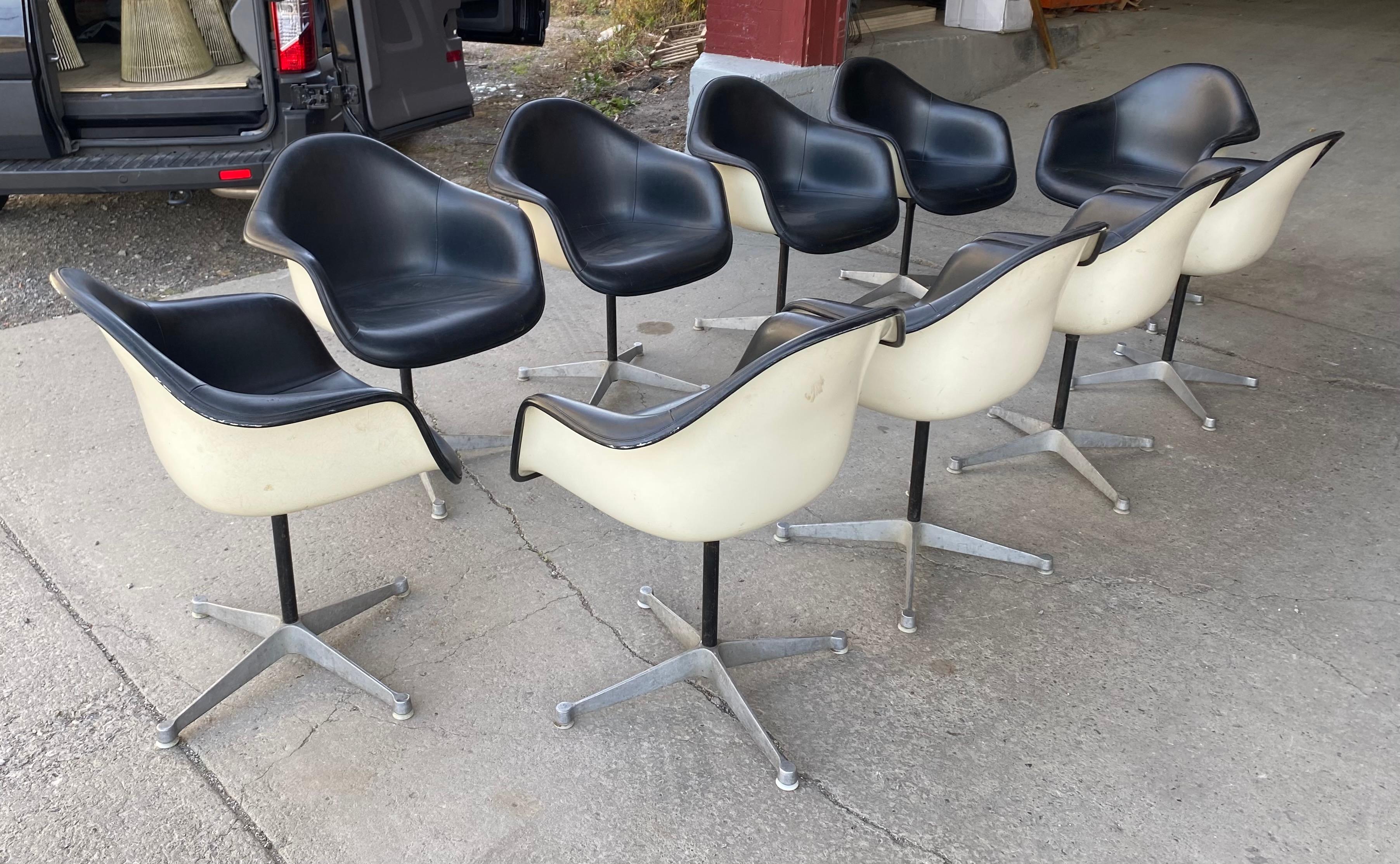 Set of 10 Eames Padded Arm Shell Swivel Chairs, Herman Miller/ Alum Star Base 3