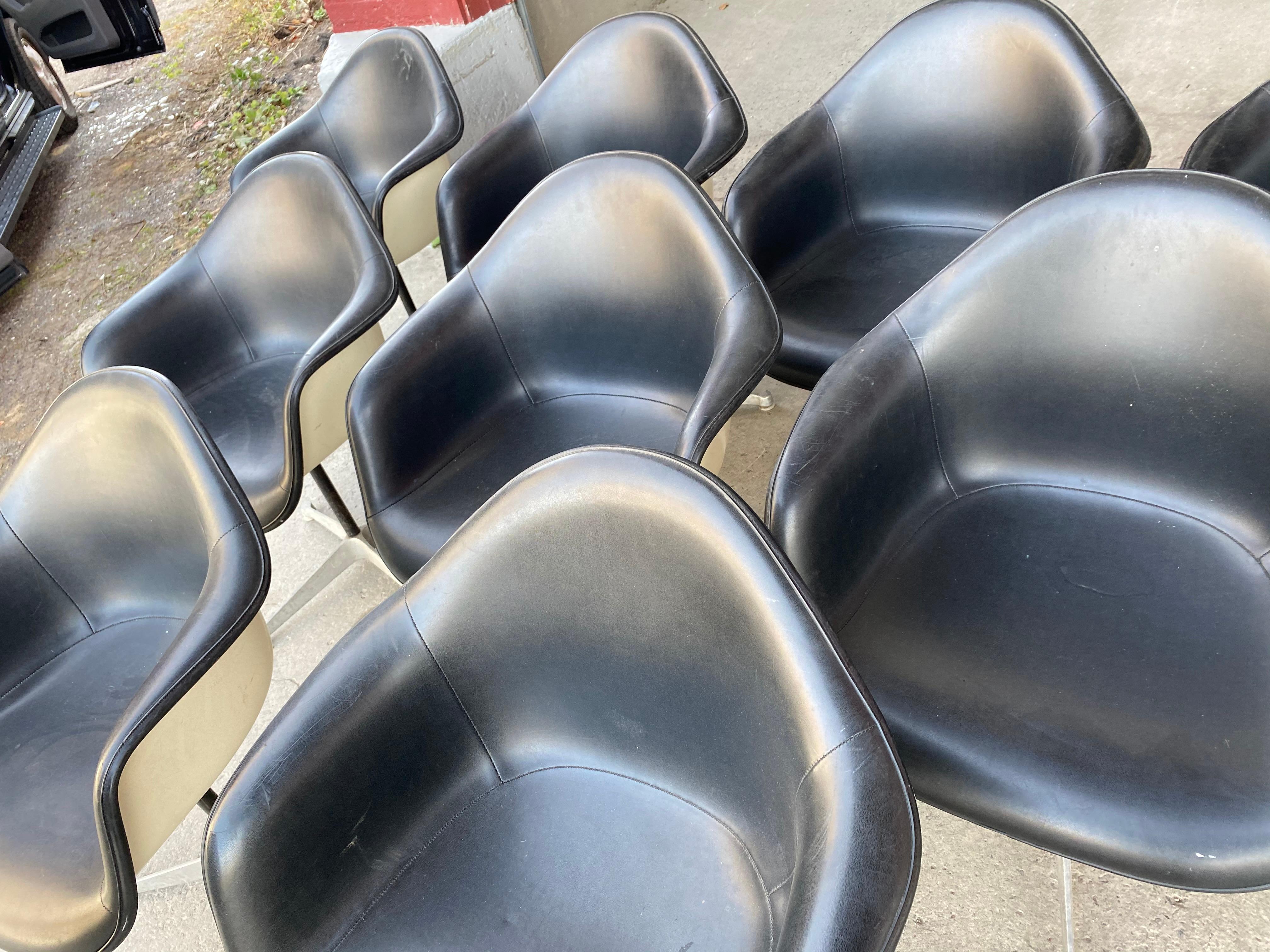 Set of 10 Eames Padded Arm Shell Swivel Chairs, Herman Miller/ Alum Star Base In Good Condition In Buffalo, NY