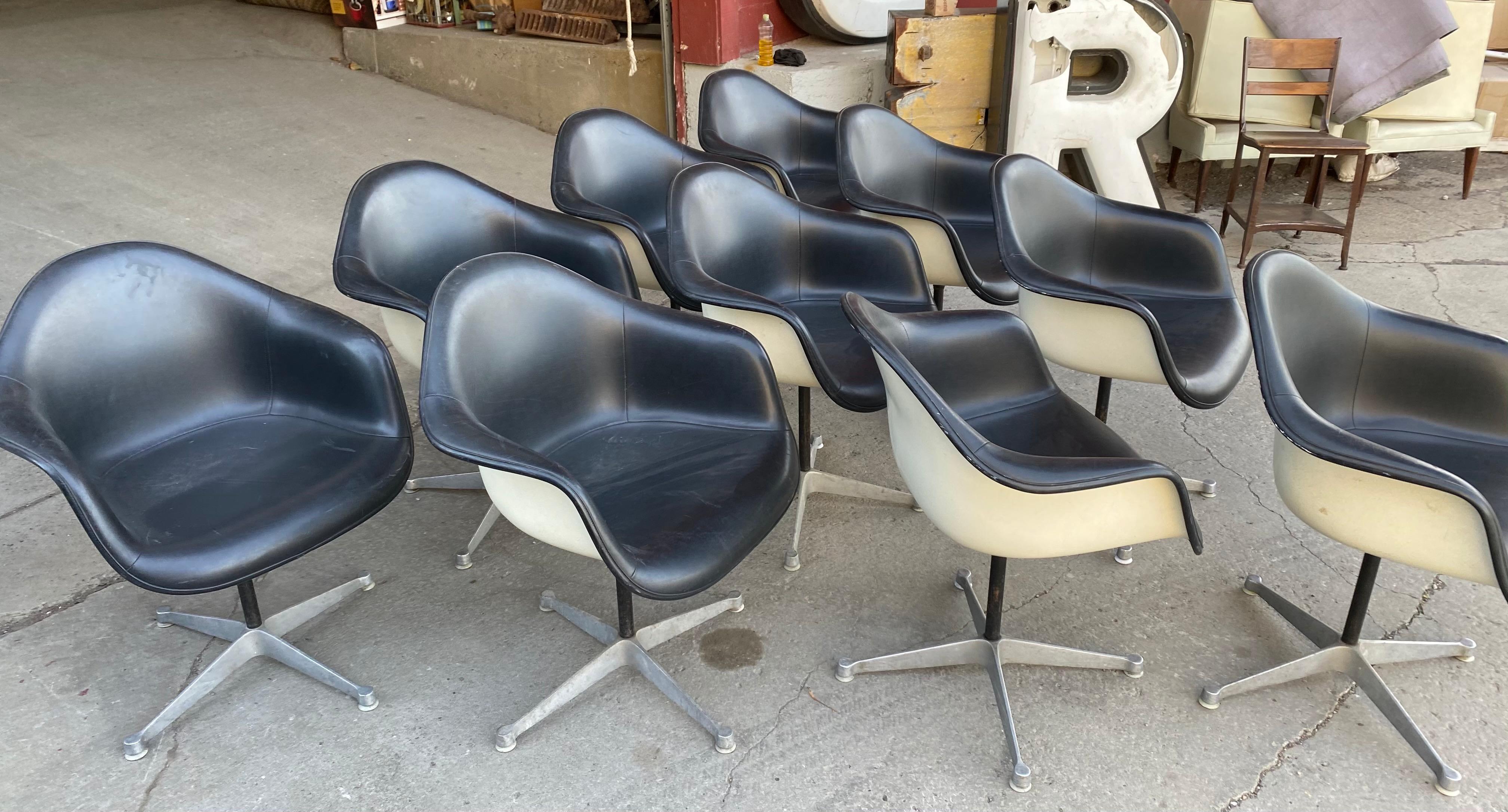 Mid-20th Century Set of 10 Eames Padded Arm Shell Swivel Chairs, Herman Miller/ Alum Star Base