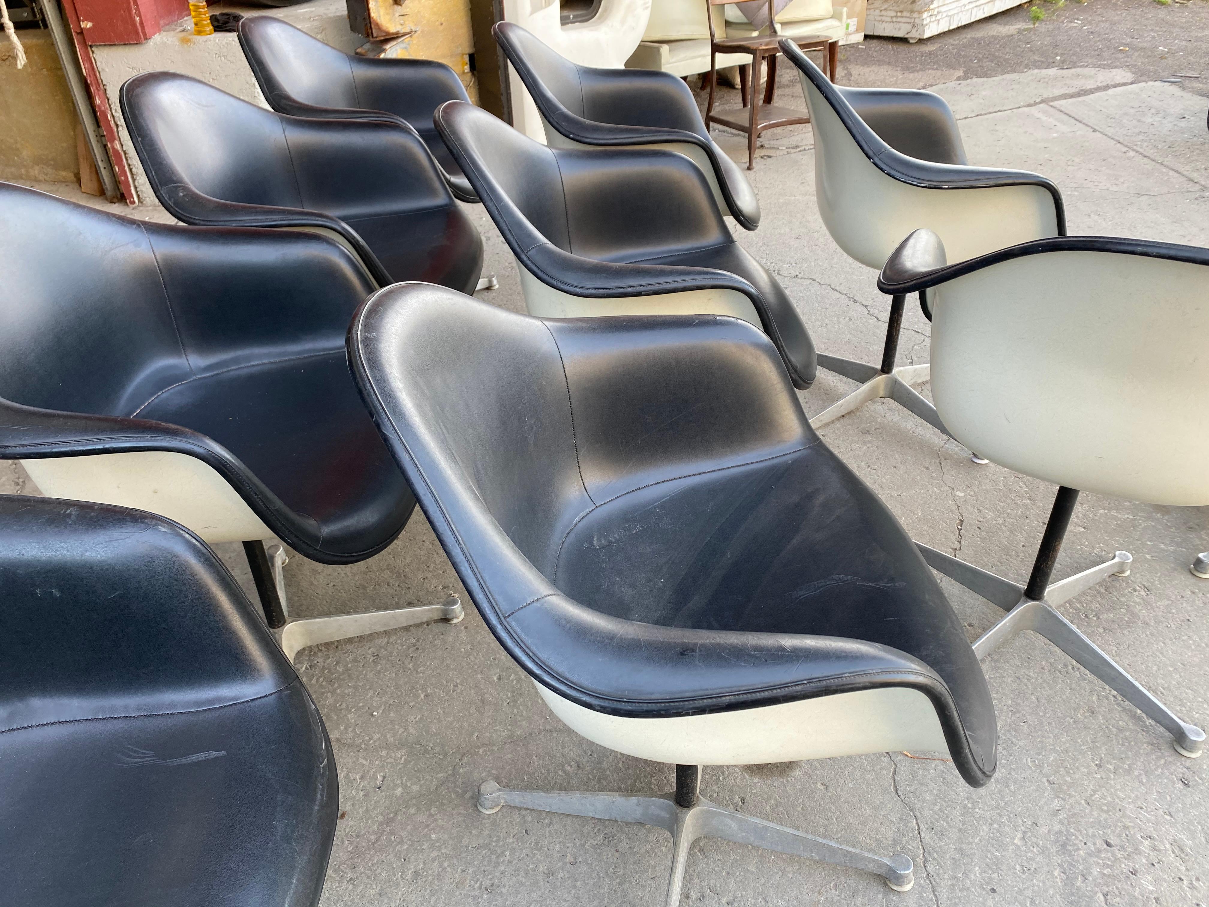 Naugahyde Set of 10 Eames Padded Arm Shell Swivel Chairs, Herman Miller/ Alum Star Base