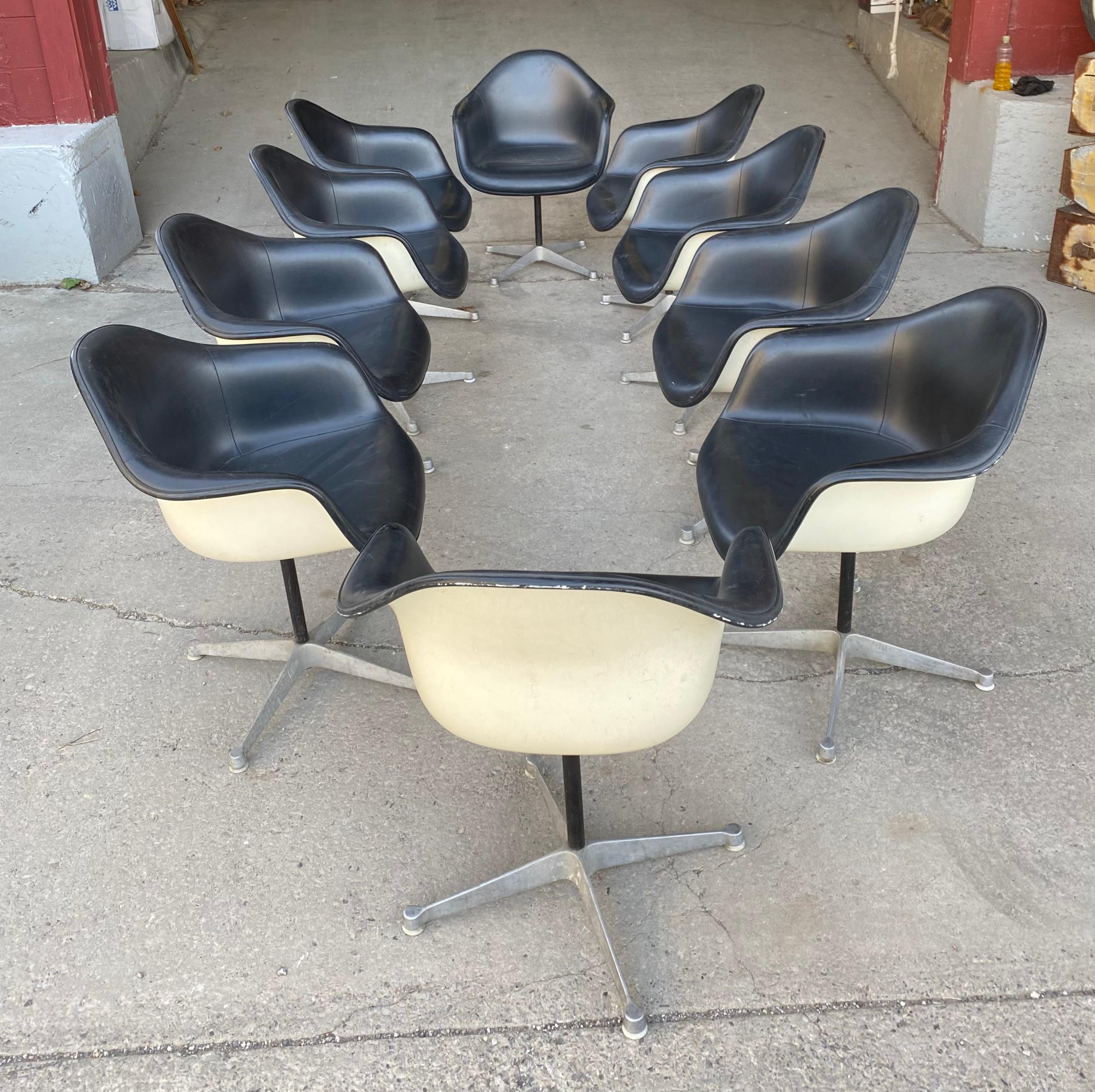 Set of 10 Eames Padded Arm Shell Swivel Chairs, Herman Miller/ Alum Star Base 1