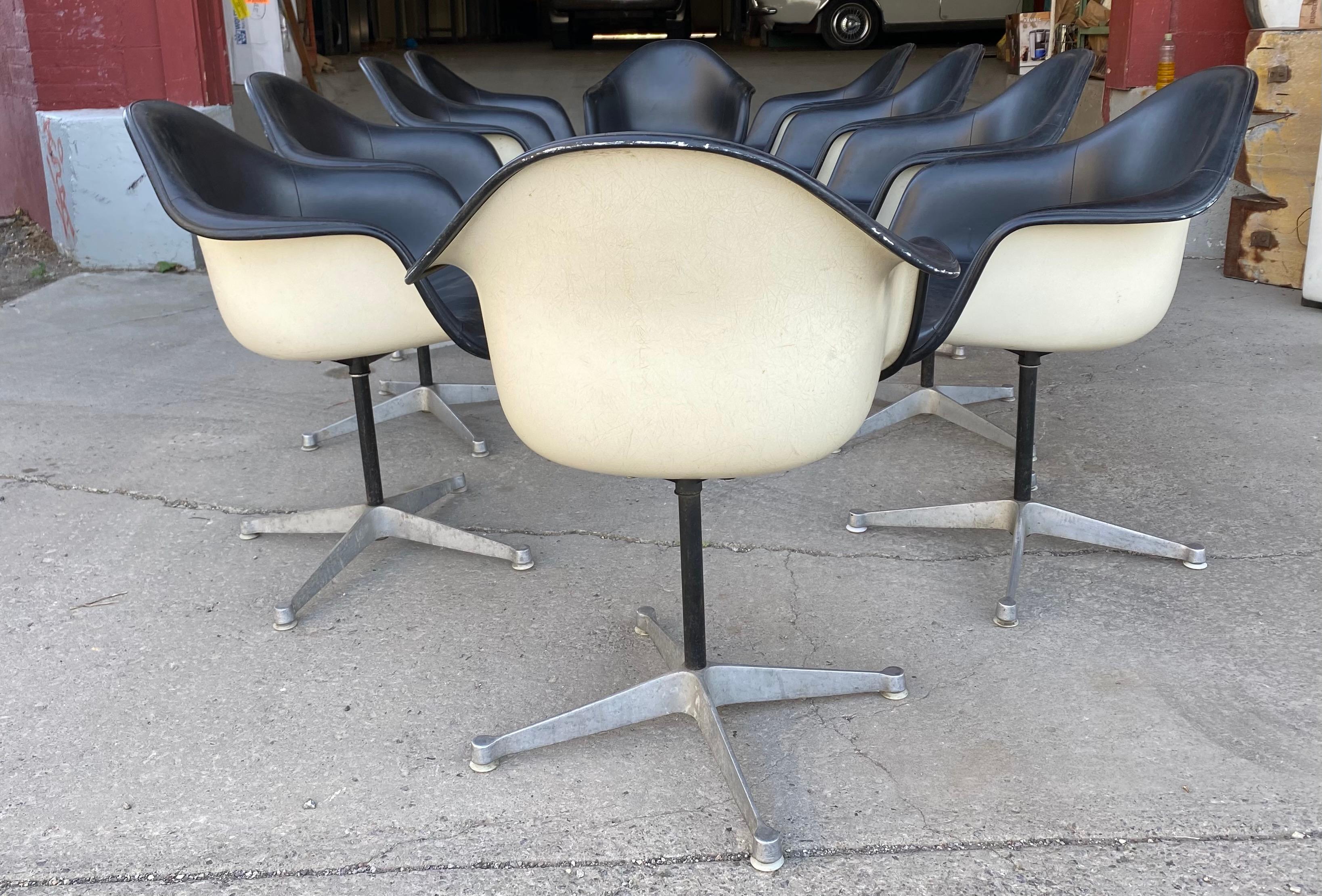 Set of 10 Eames Padded Arm Shell Swivel Chairs, Herman Miller/ Alum Star Base 2