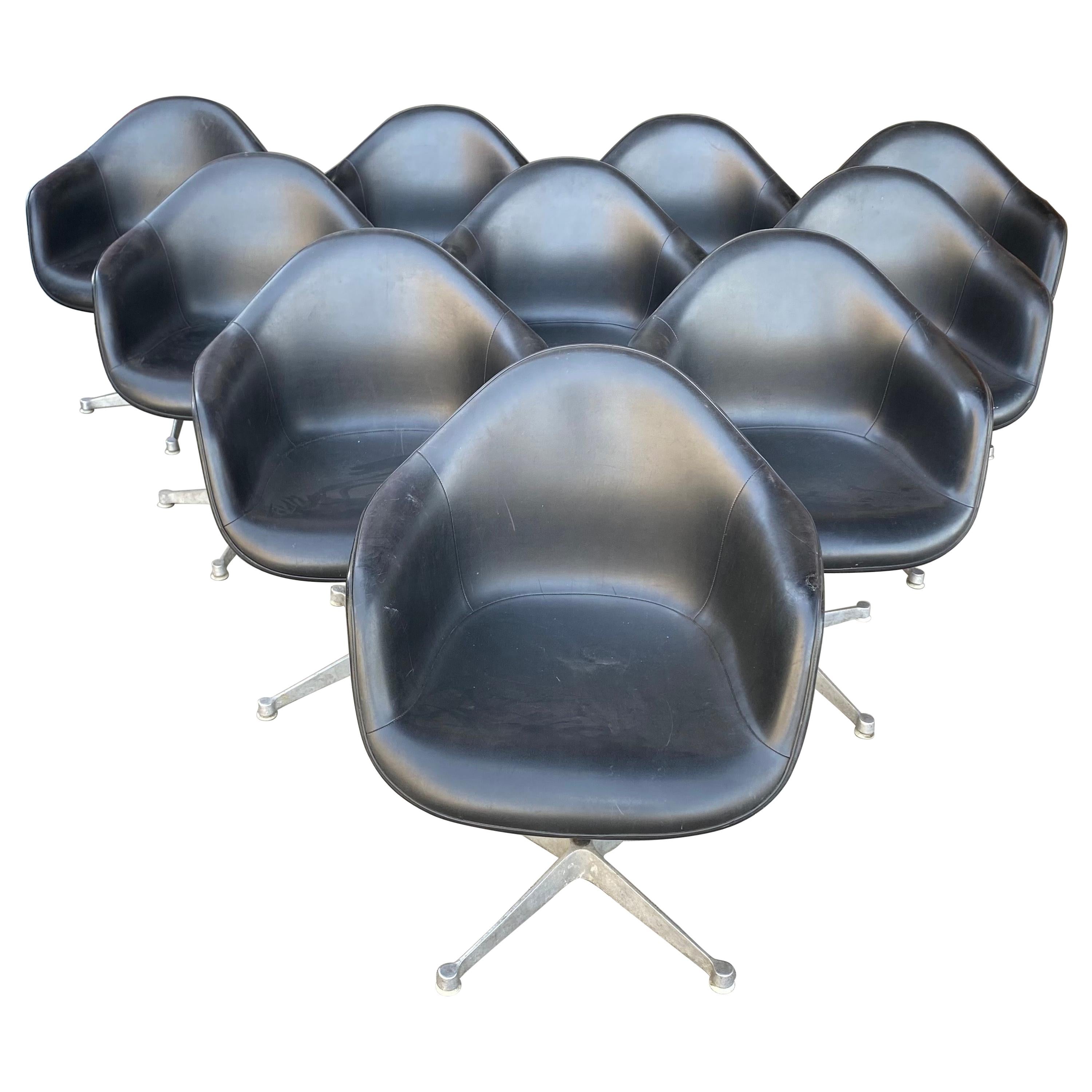 Set of 10 Eames Padded Arm Shell Swivel Chairs, Herman Miller/ Alum Star Base