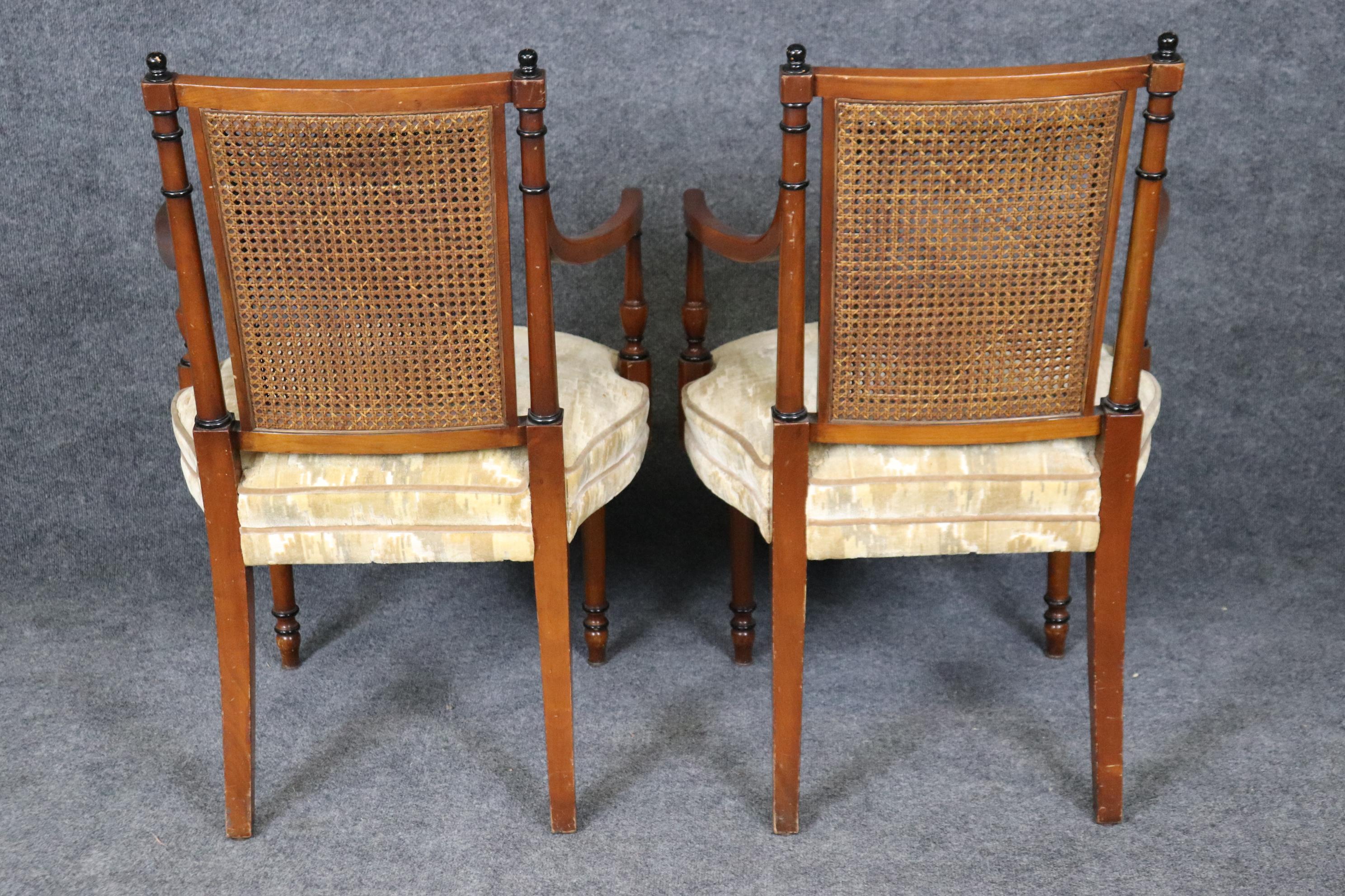 Set 10 Ebonized and Natural Walnut Cane Back Regency Style Dining Chairs In Good Condition In Swedesboro, NJ