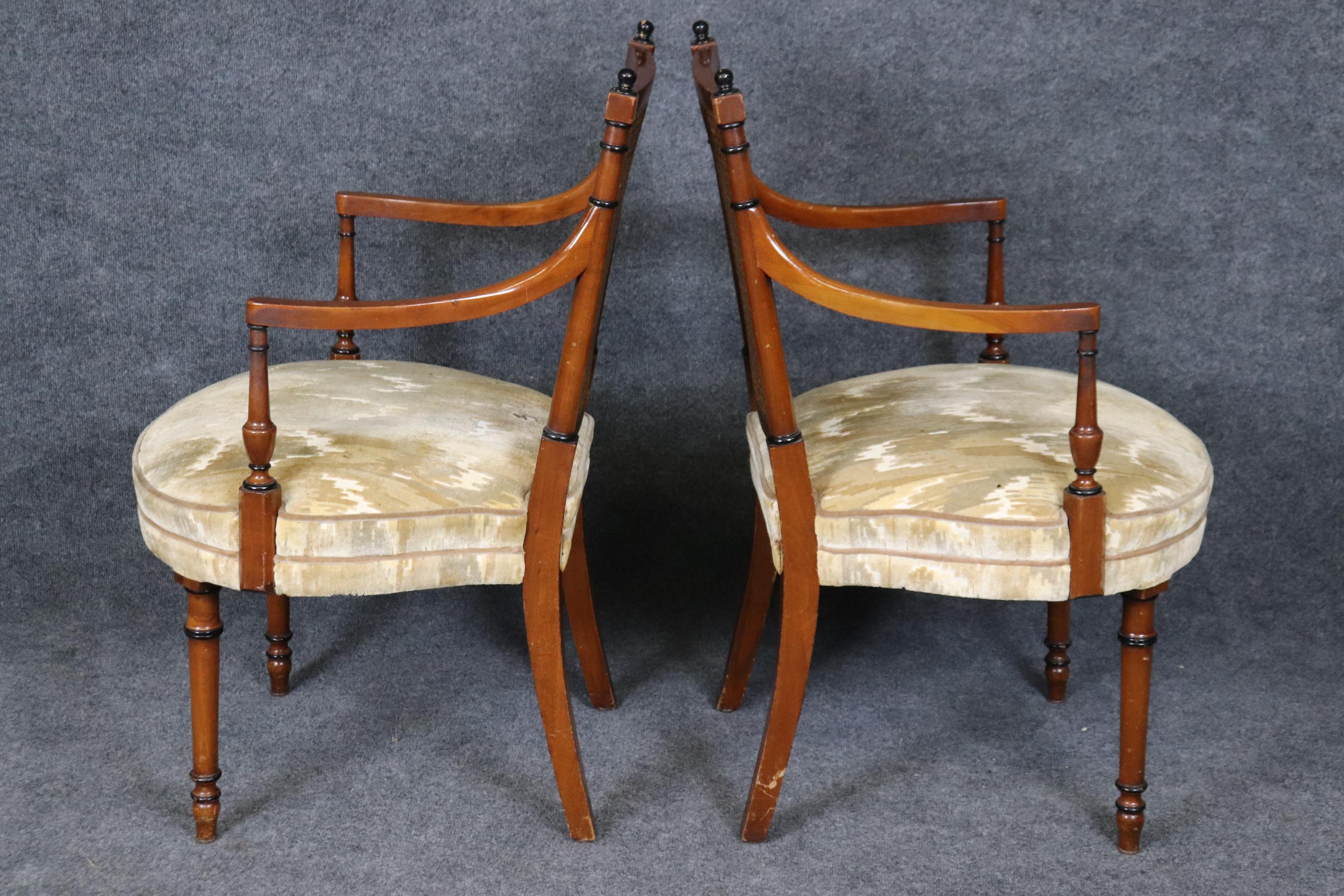 Mid-20th Century Set 10 Ebonized and Natural Walnut Cane Back Regency Style Dining Chairs