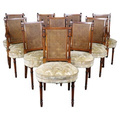Juego de 10 Sillas de Comedor Estilo Regencia con Respaldo de Caña de Nogal Natural y Ebonizado