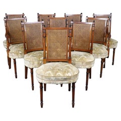 Set 10 Esszimmerstühle aus ebonisiertem und natürlichem Nussbaumholz mit Rohrrückenlehne im Regency-Stil