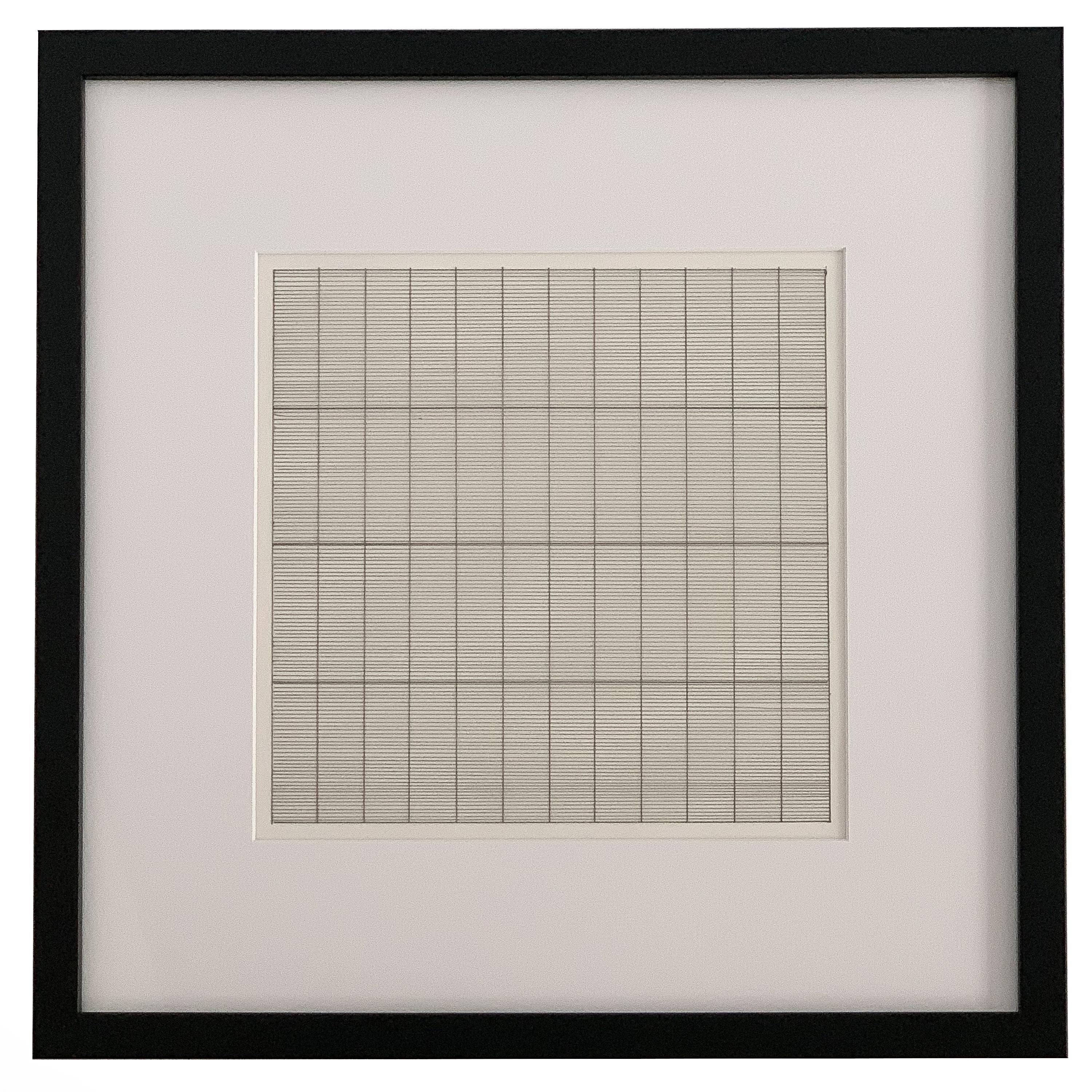 Complete portfolio of ten individually framed offset lithographs by American / Canadian artist Agnes Martin. Printed on vellum transparency paper, each lithograph is newly framed in a 3/4
