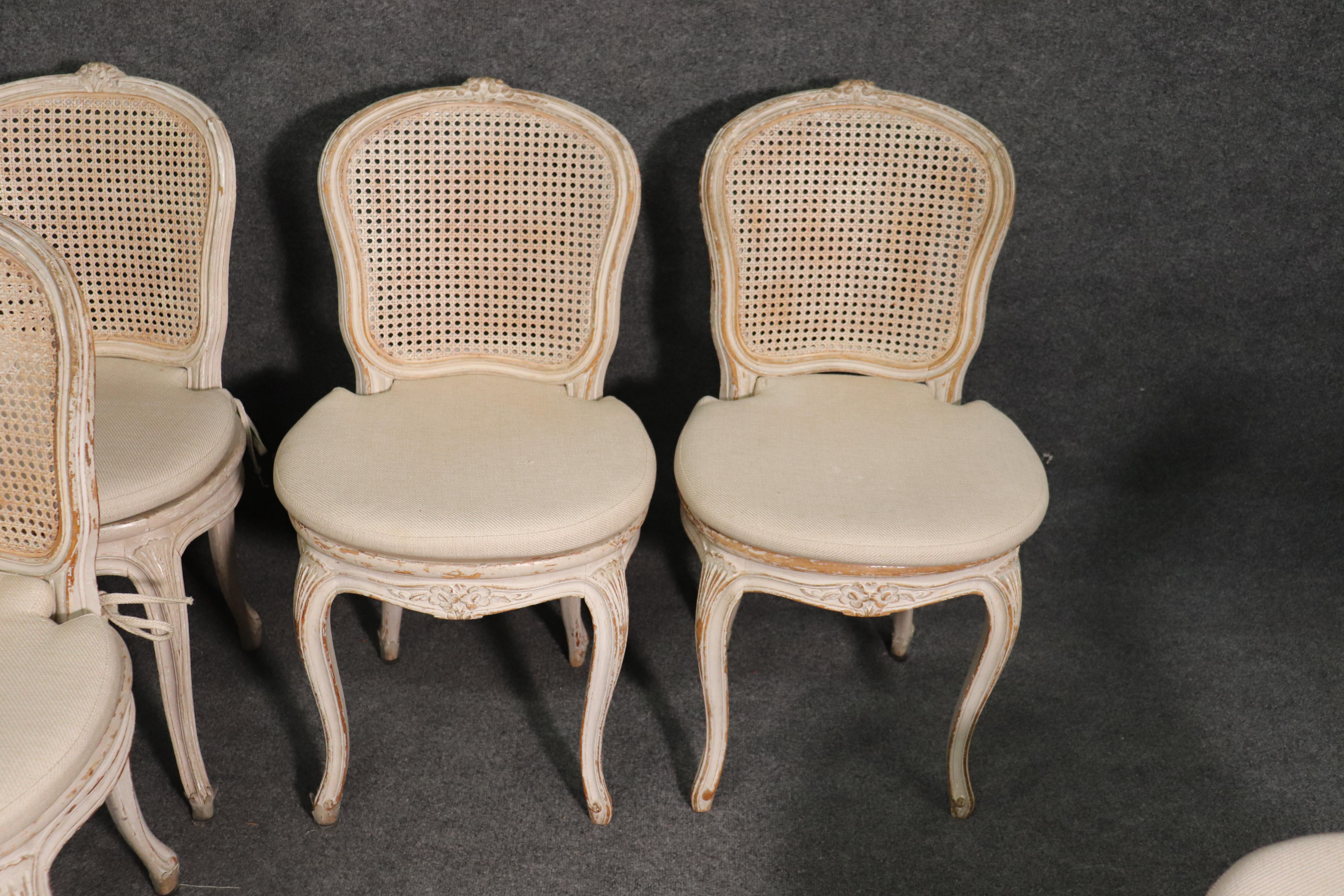 Set 10 French Louis XV White Painted Cane Maison Jansen Dining Chairs circa 1920 4