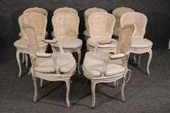 Set 10 French Louis XV White Painted Cane Maison Jansen Dining Chairs circa 1920