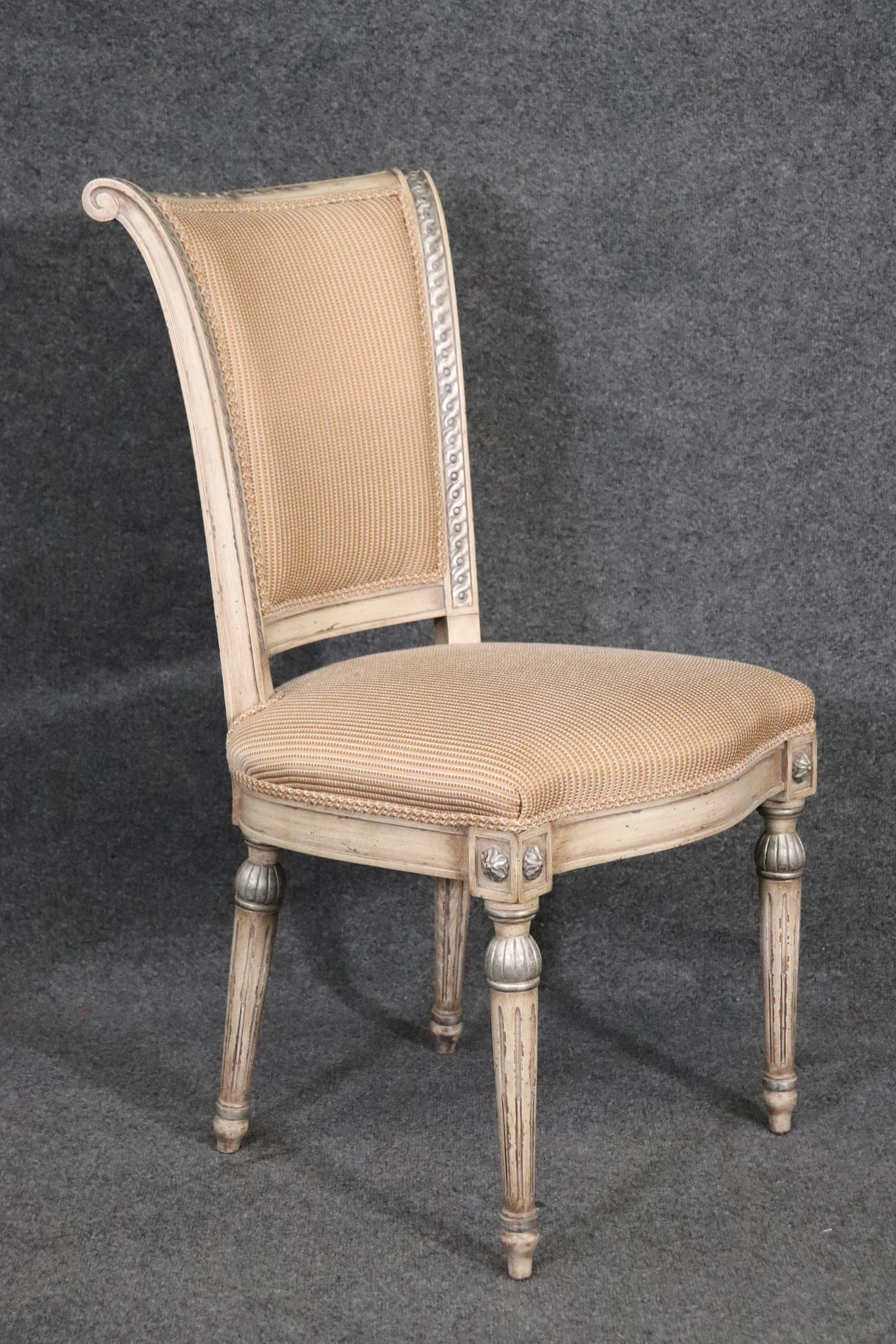 Set 10 French Louis XVI Painted Decorated Silver Leafed Karges Dining Chairs 4