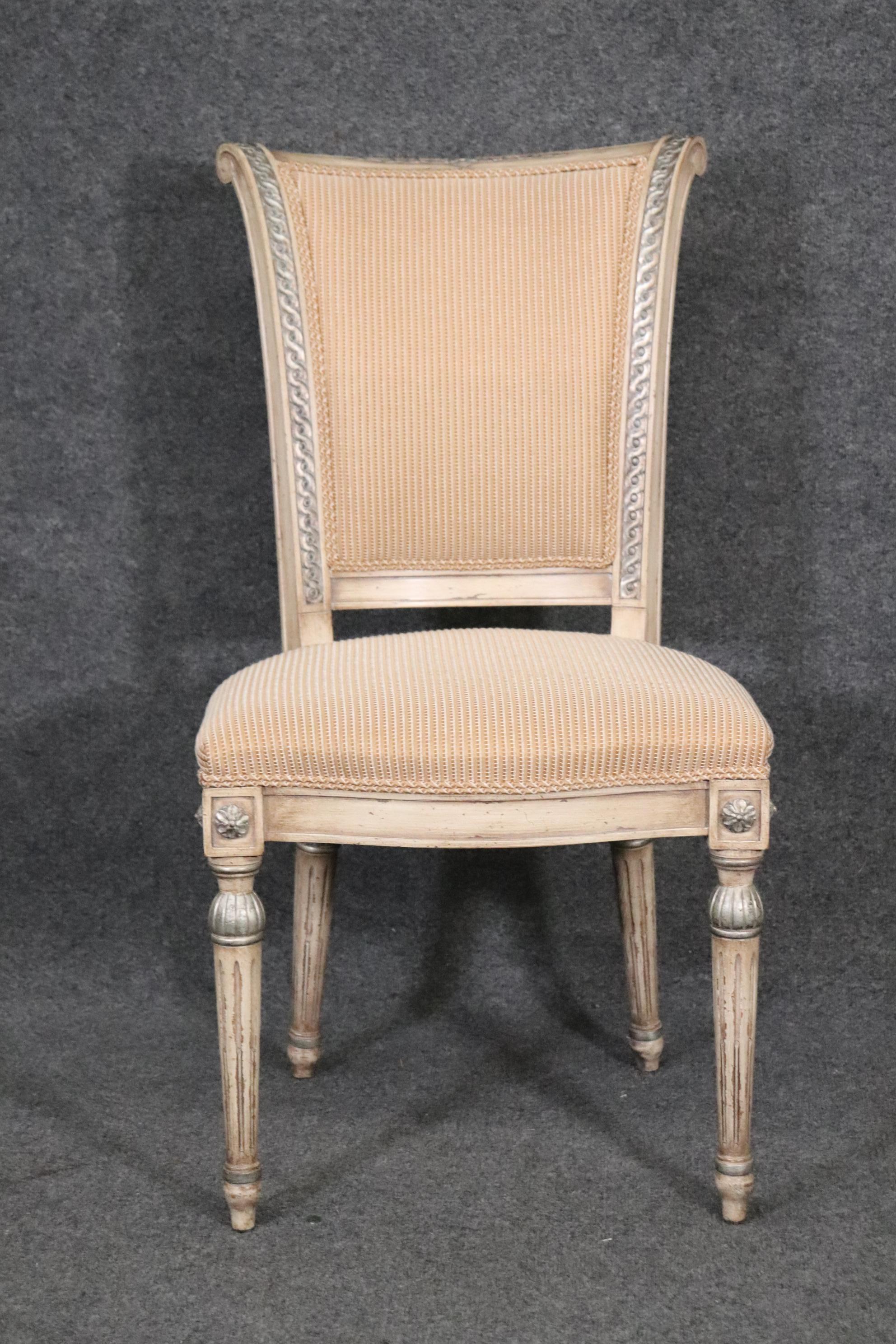 Set 10 French Louis XVI Painted Decorated Silver Leafed Karges Dining Chairs 5