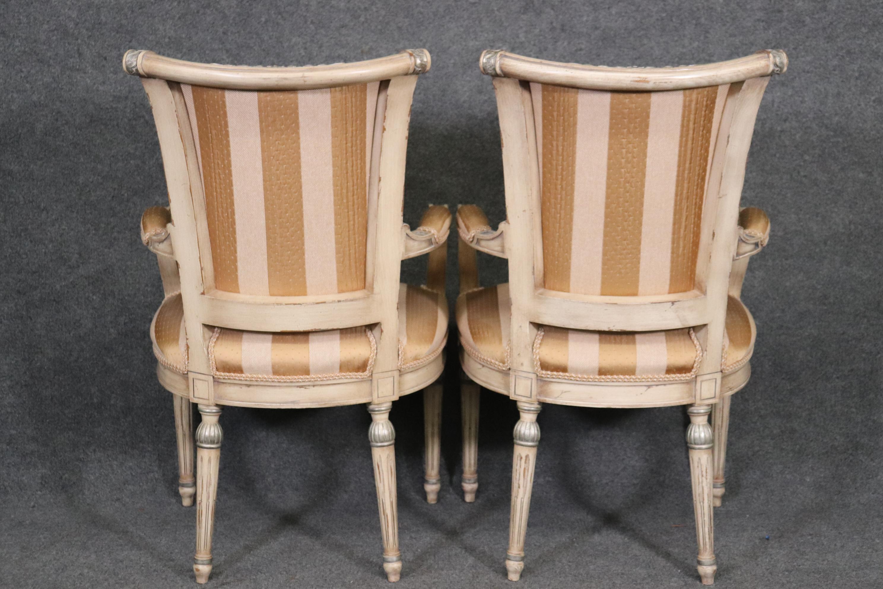Walnut Set 10 French Louis XVI Painted Decorated Silver Leafed Karges Dining Chairs