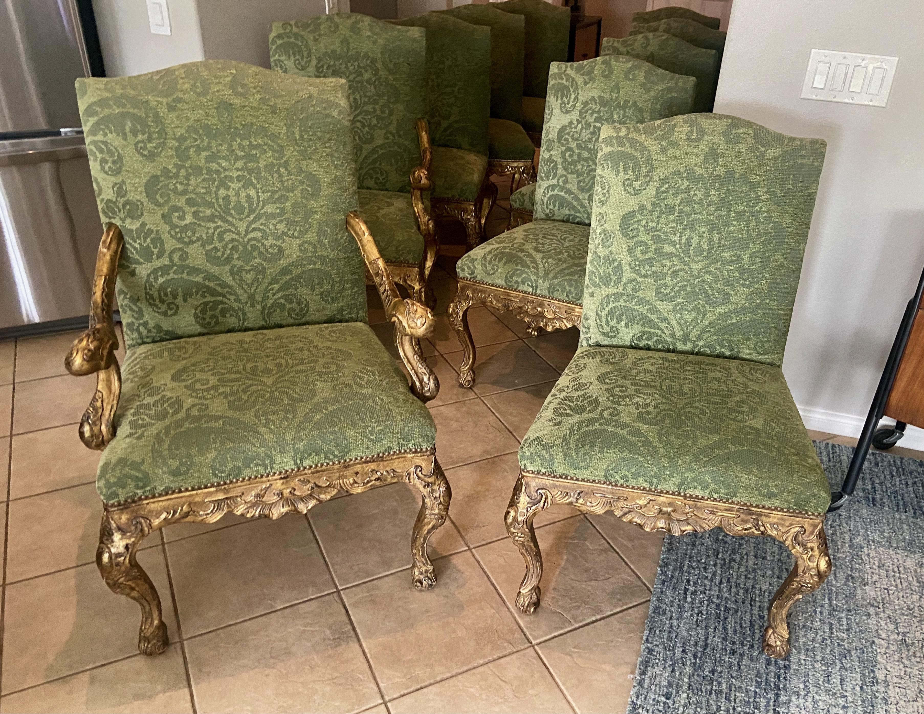 Louis XV Set 10 French XV Giltwood Carved Dinning Chairs