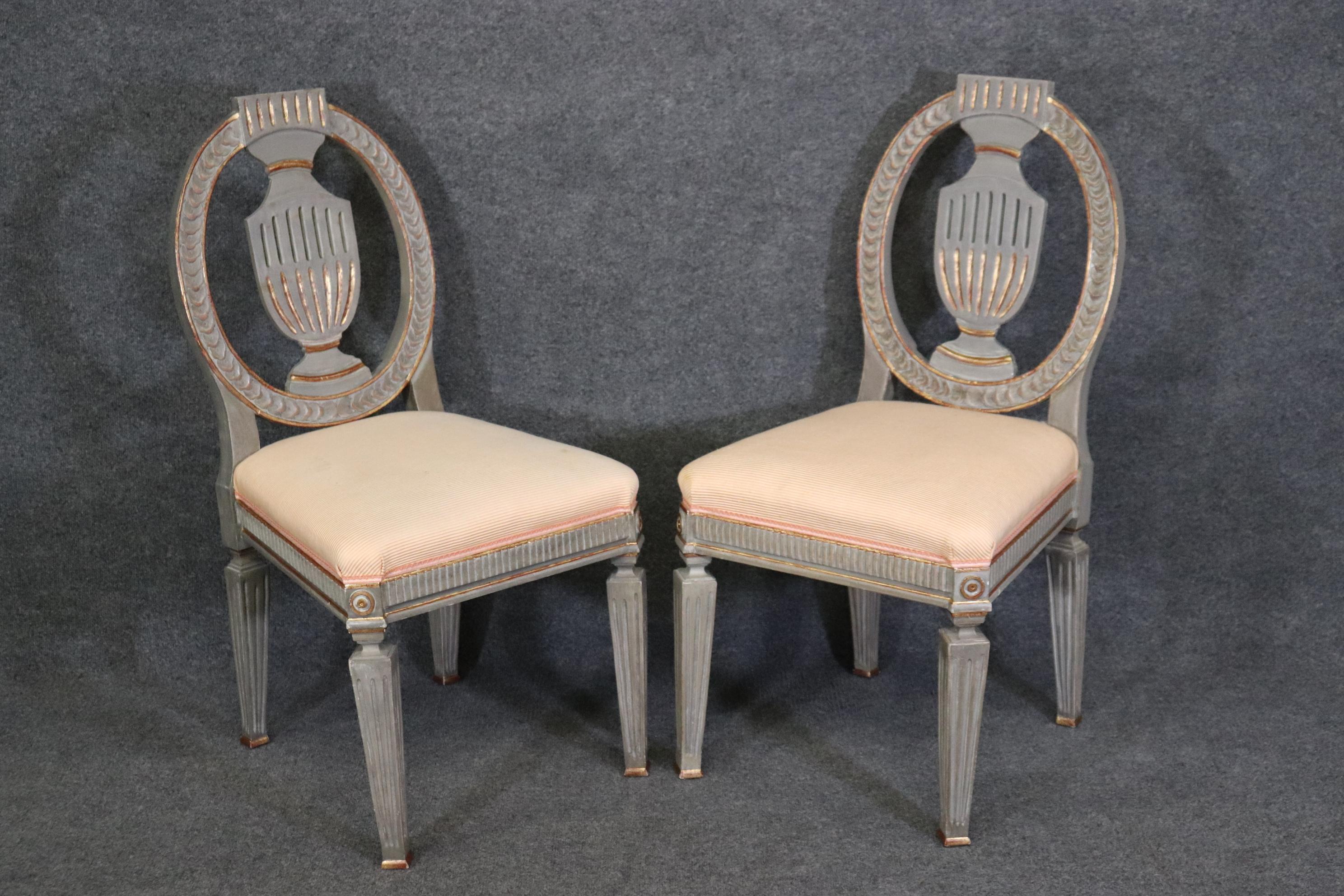 Walnut Set 10 Genuine Swedish Gustavian Gilded Gray Paint Decorated Dining Chairs  For Sale