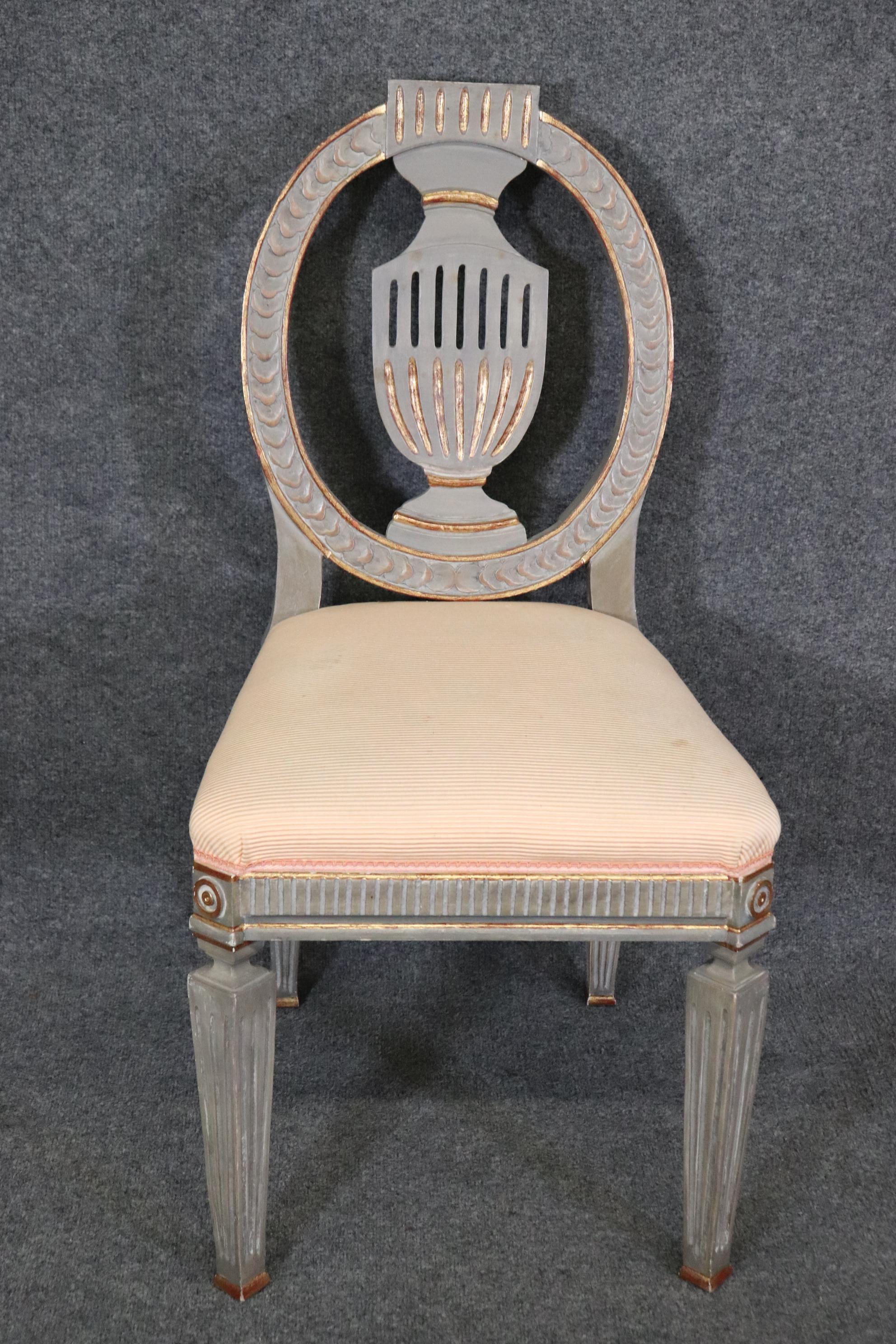 Set 10 Genuine Swedish Gustavian Gilded Gray Paint Decorated Dining Chairs  For Sale 1