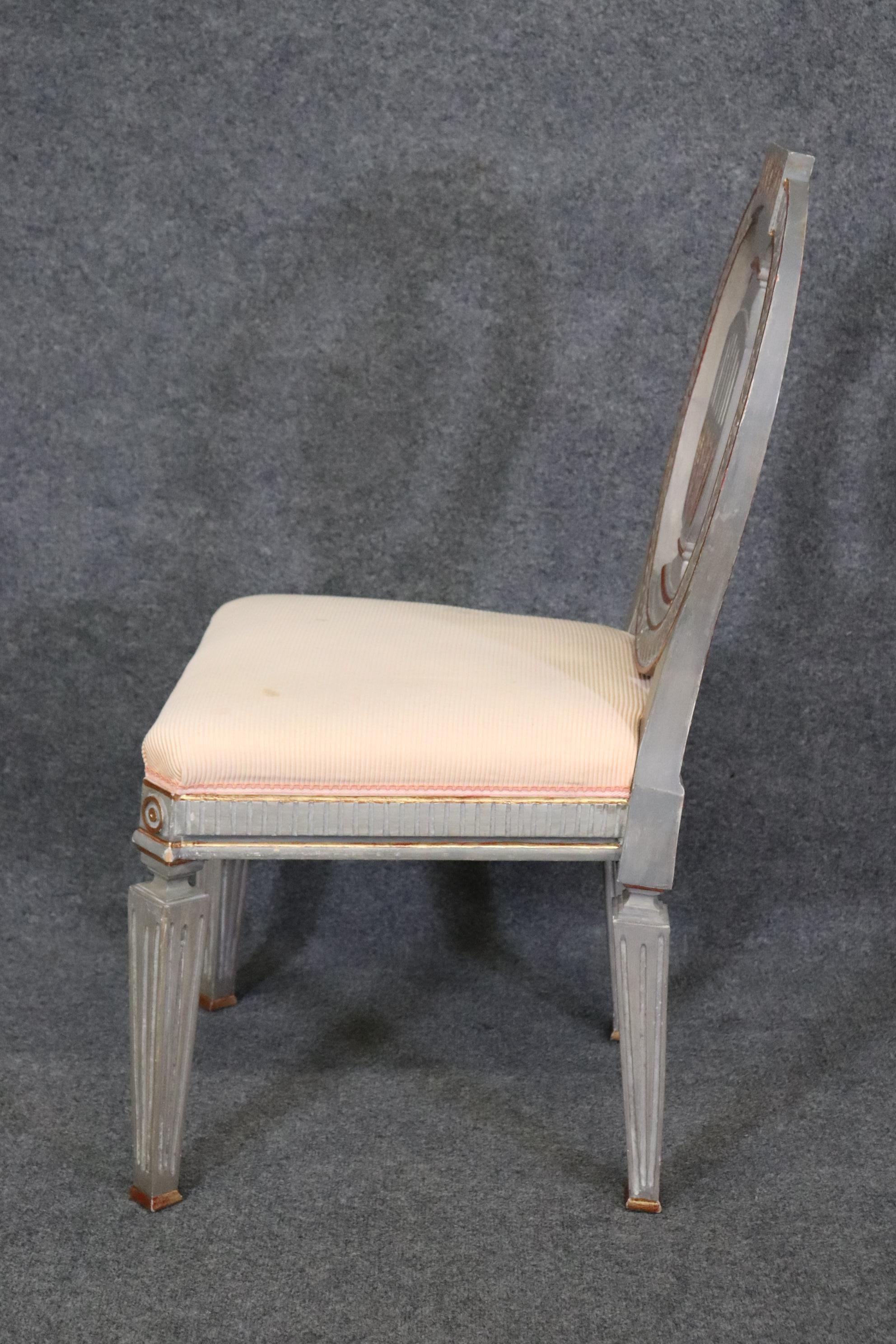 Set 10 Genuine Swedish Gustavian Gilded Gray Paint Decorated Dining Chairs  For Sale 2