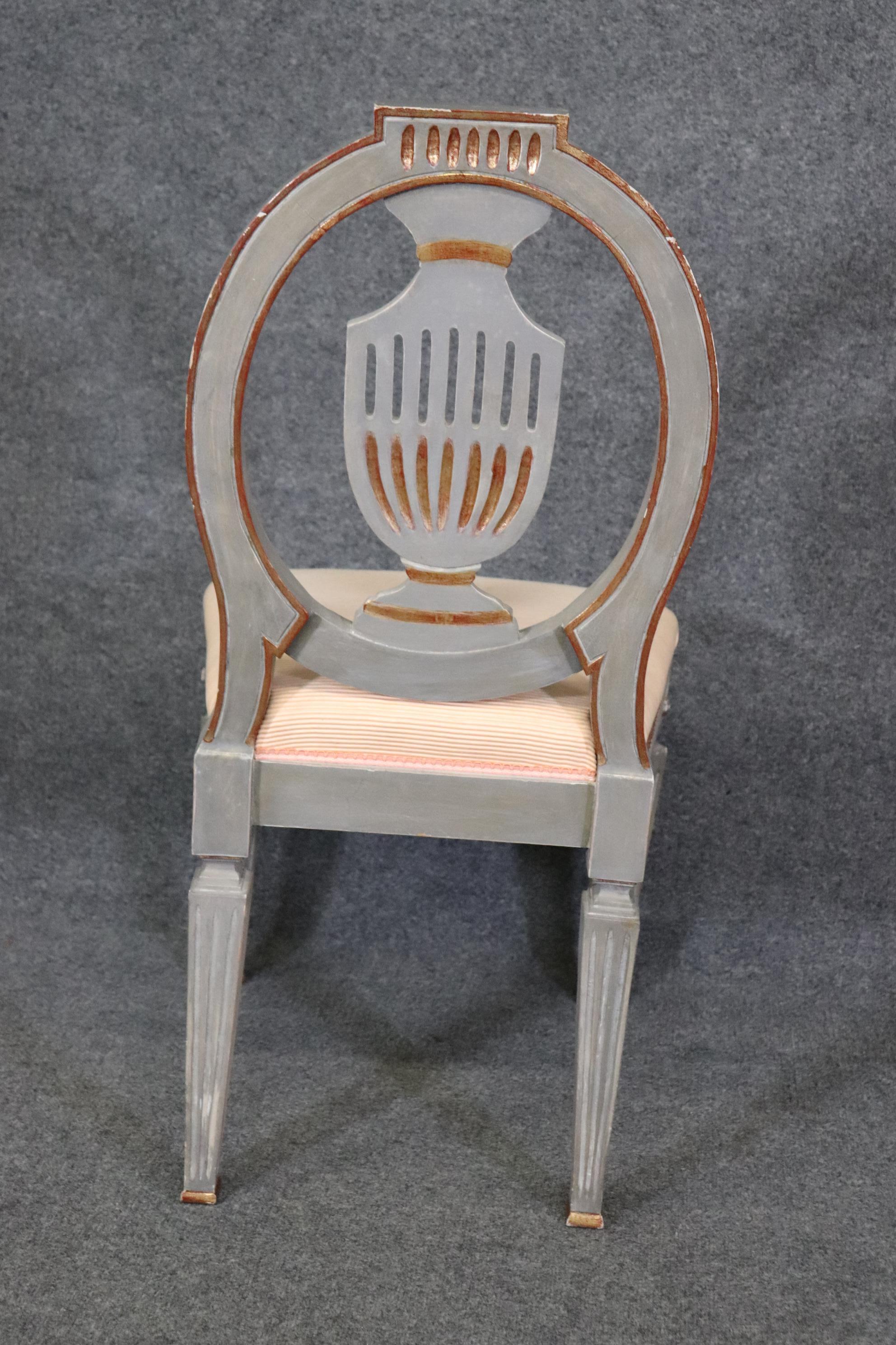 Set 10 Genuine Swedish Gustavian Gilded Gray Paint Decorated Dining Chairs  For Sale 3