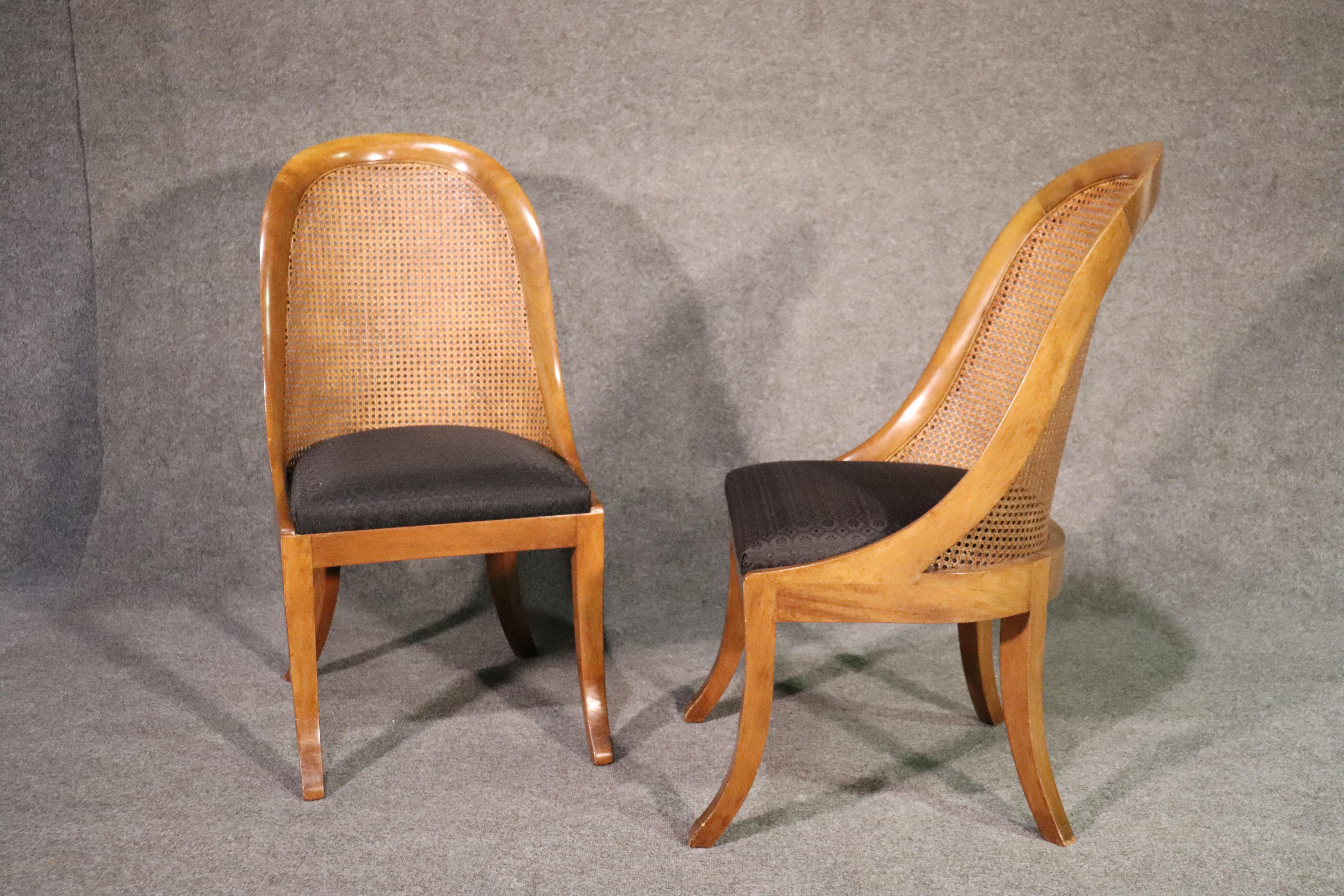 American Set of 10 Hollywood Regency Solid Walnut Cane Dining Chairs, circa 1950