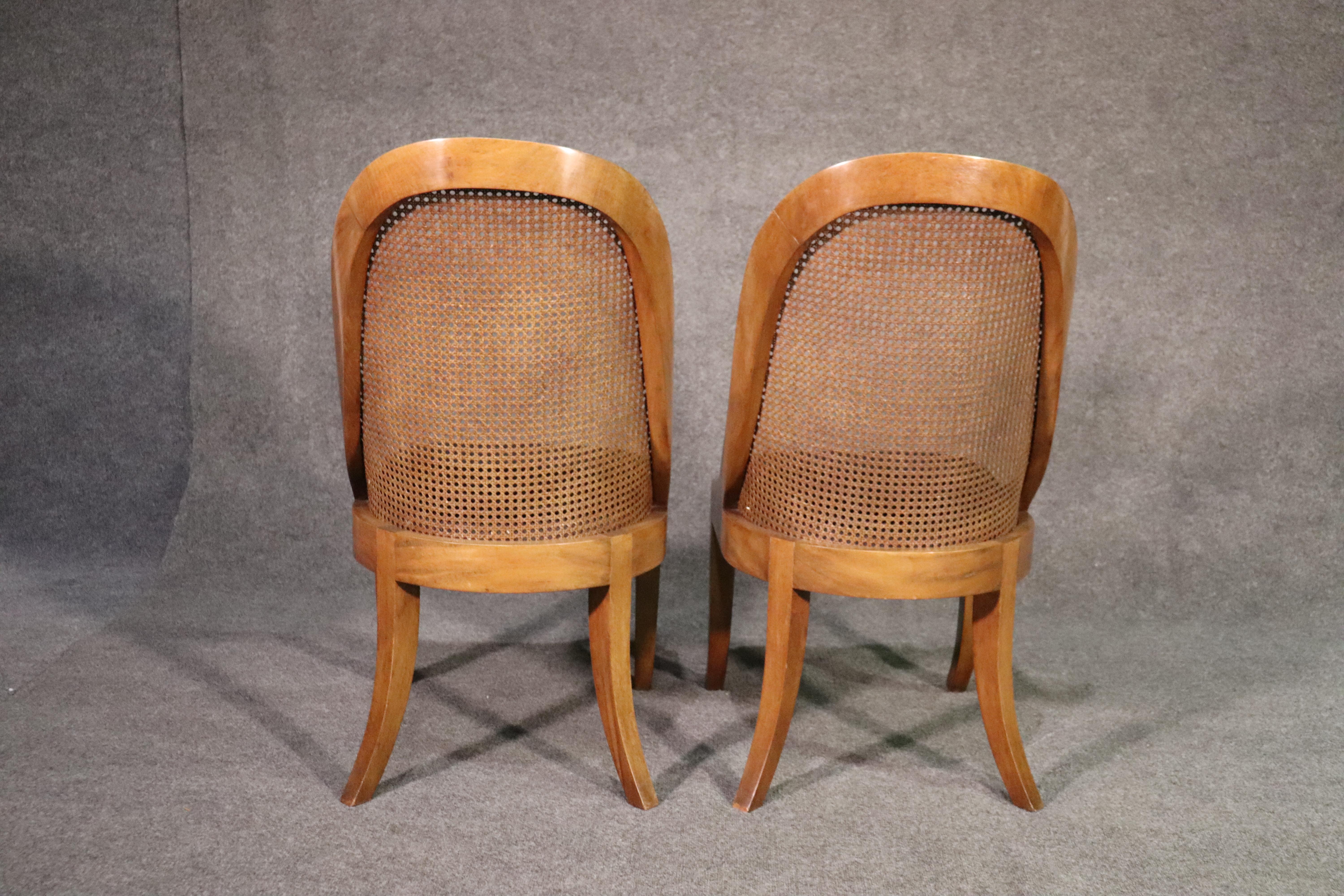 Mid-20th Century Set of 10 Hollywood Regency Solid Walnut Cane Dining Chairs, circa 1950