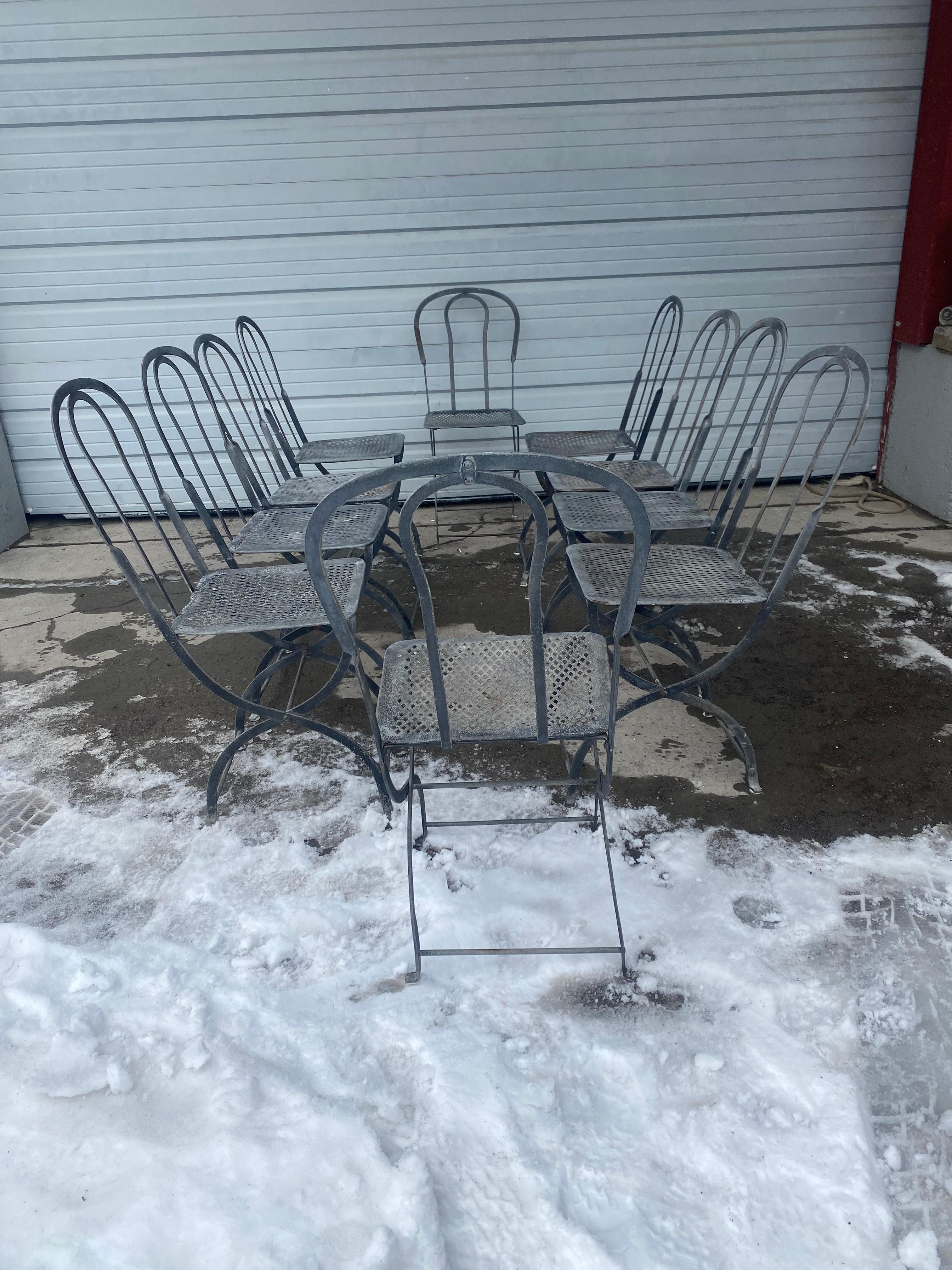 Neoclassical Set 10 Iron / Metal French Bistro Cafe Chairs.. Classic Design.. For Sale