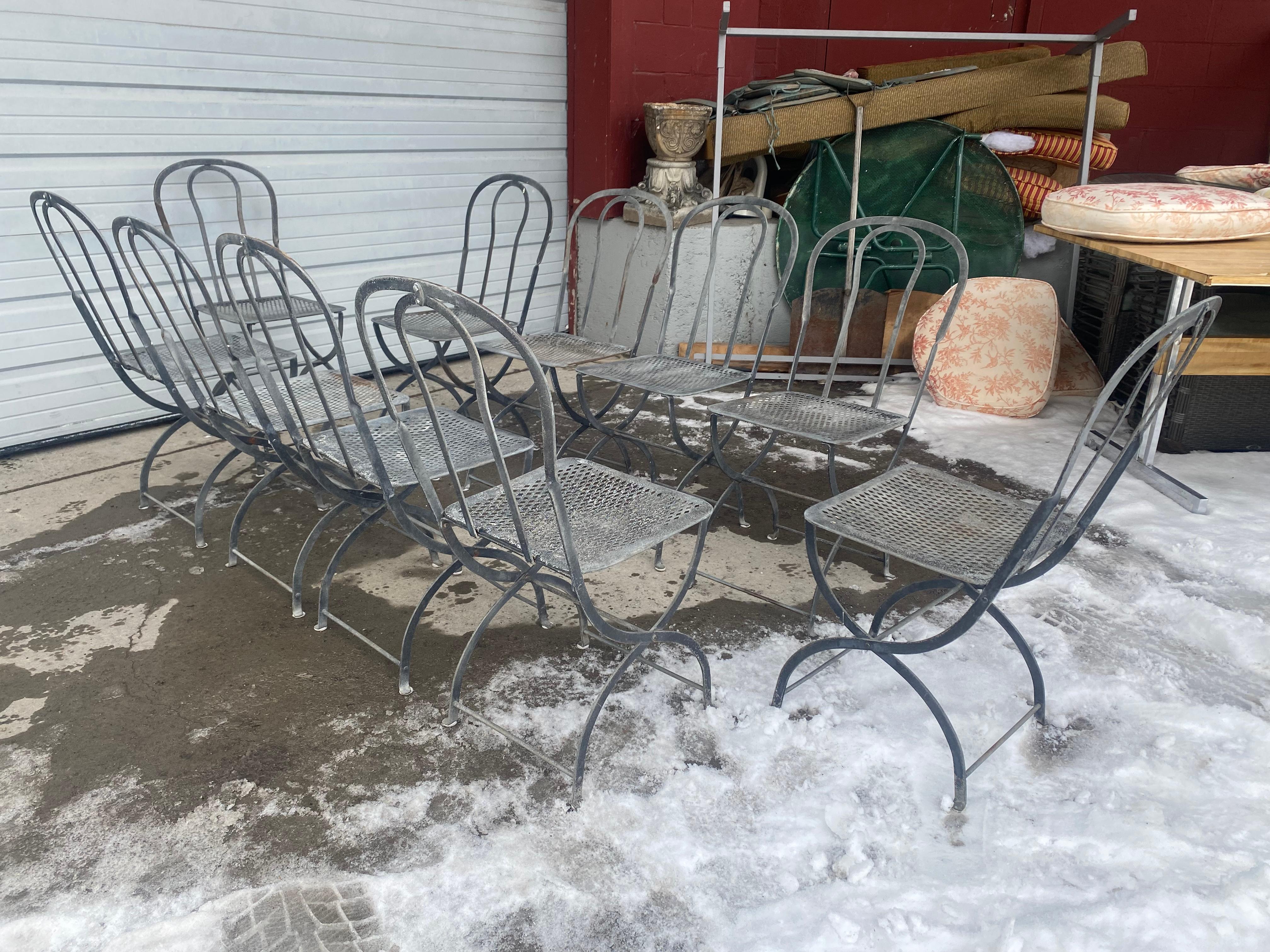 Mid-20th Century Set 10 Iron / Metal French Bistro Cafe Chairs.. Classic Design.. For Sale