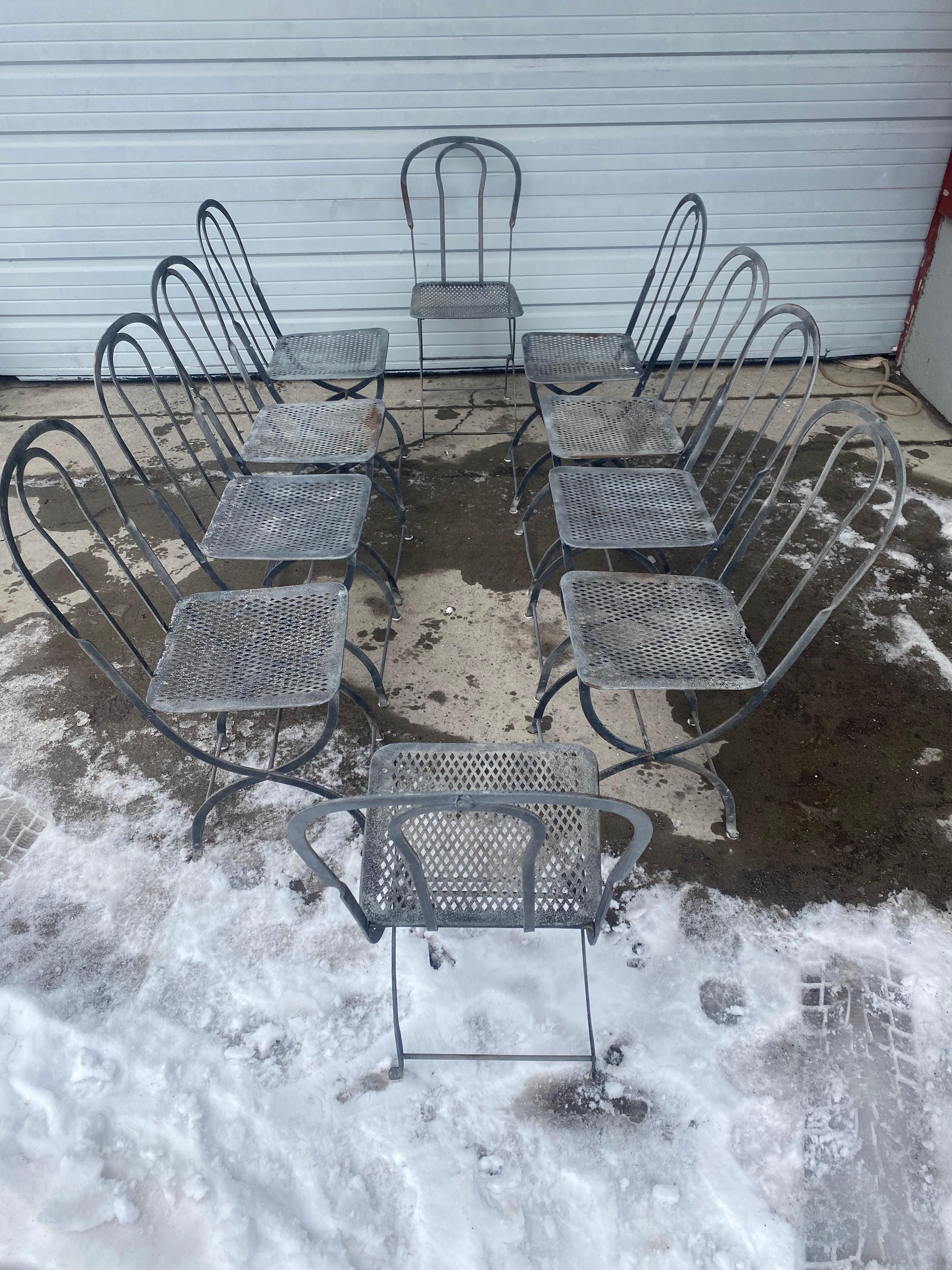 Set 10 Iron / Metal French Bistro Cafe Chairs.. Classic Design.. For Sale 1