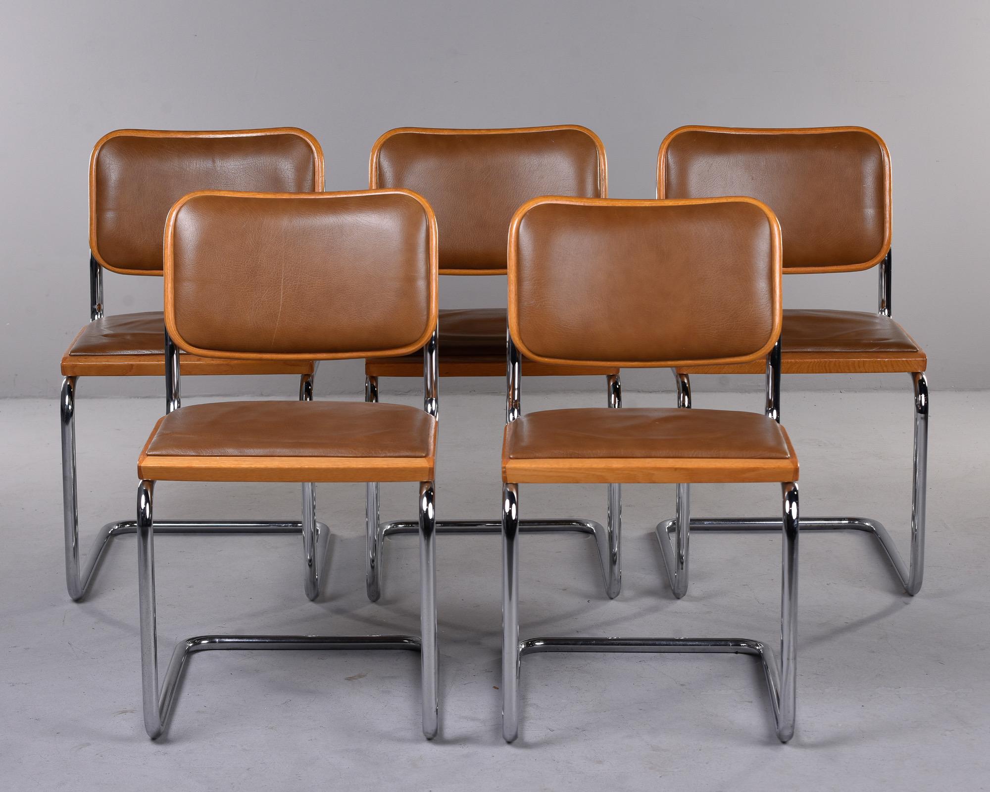 Mid-Century Modern Set 10 Knoll Breuer Chairs in Chrome Beech and Leather