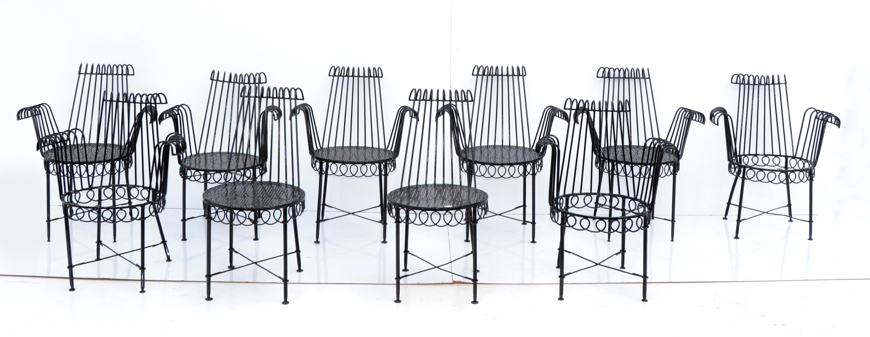 Set of 6 Mathieu Matégot Cap D’ail Wrought Iron Dining Room Chairs Outdoors  3