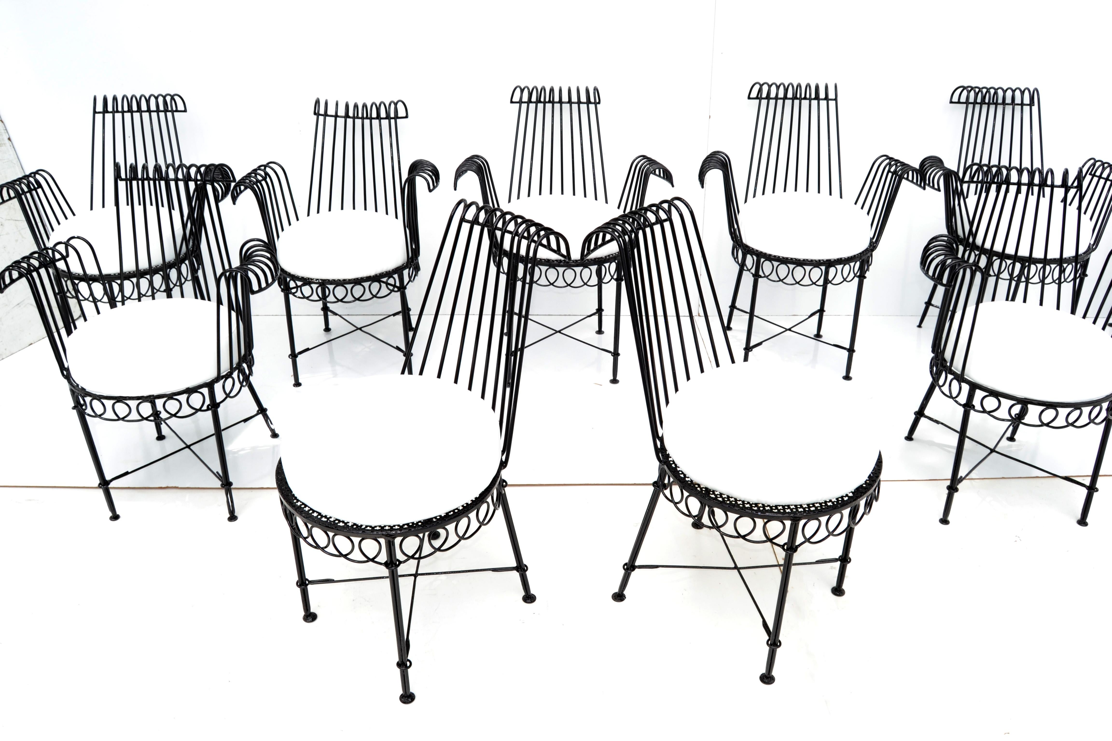 Set of 6 Mathieu Matégot Cap D’ail Wrought Iron Dining Room Chairs Outdoors  5