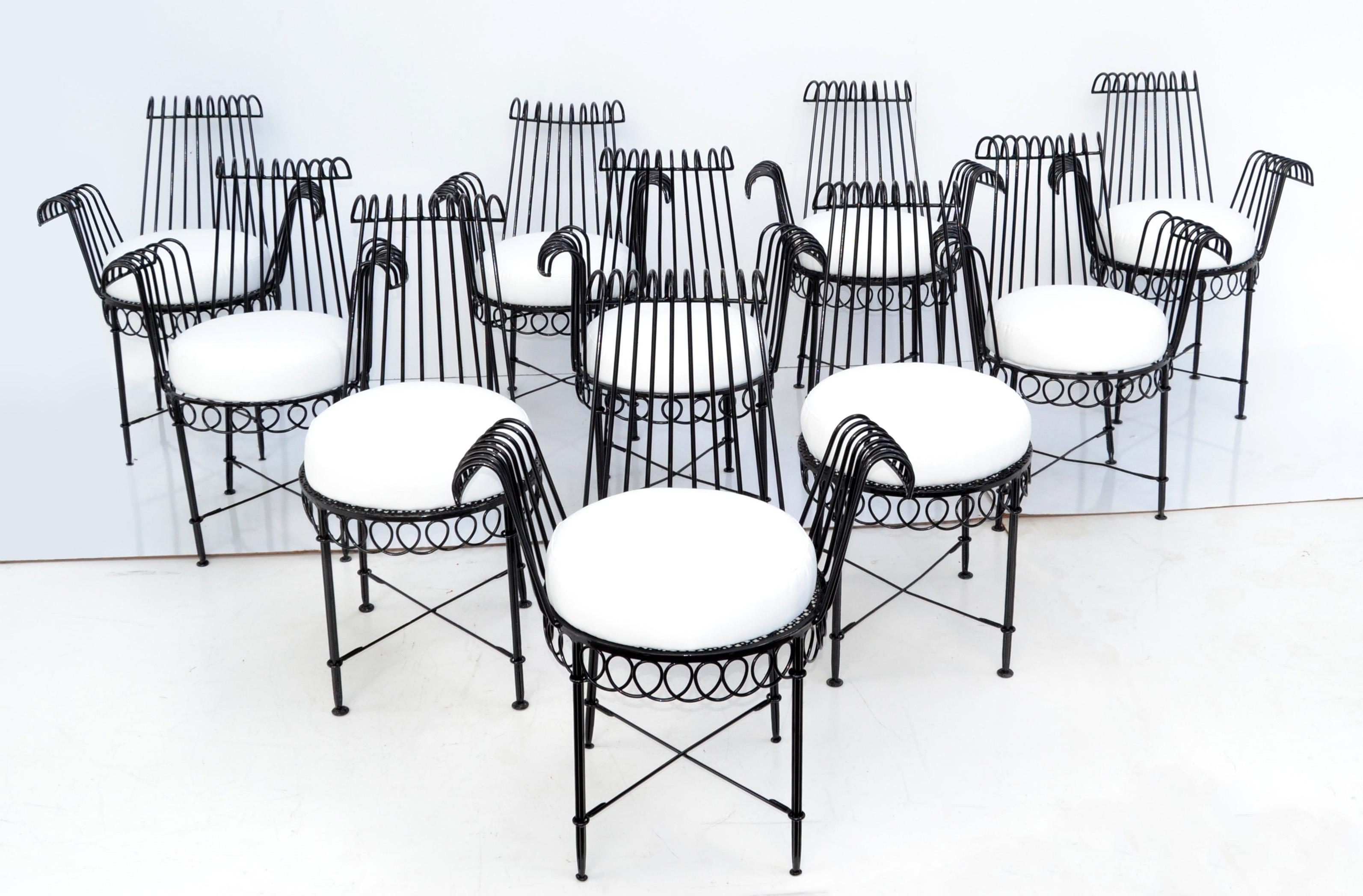 Set of 6 Mathieu Matégot Cap D’ail Wrought Iron Dining Room Chairs Outdoors  6