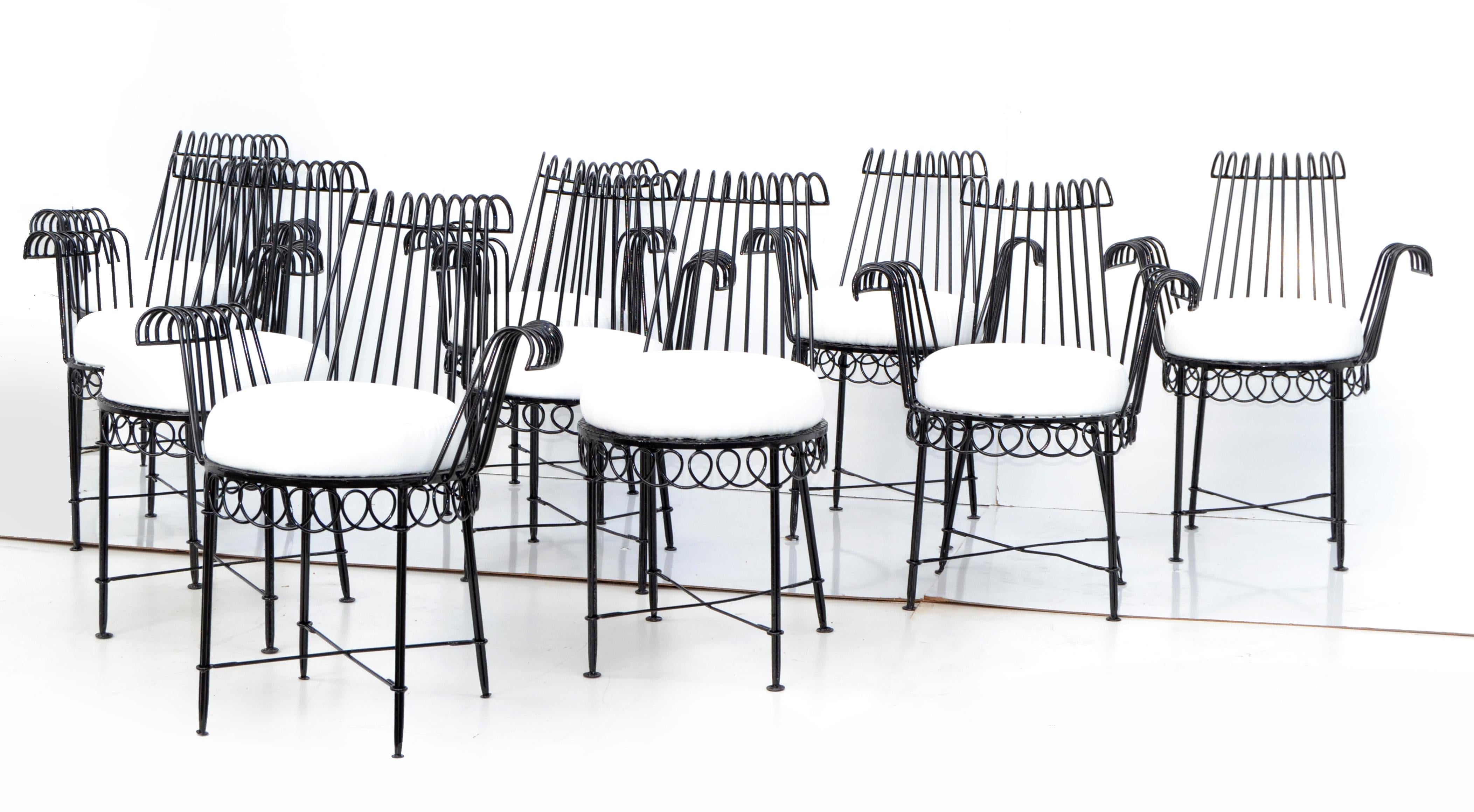 Mid-Century Modern Set of 6 Mathieu Matégot Cap D’ail Wrought Iron Dining Room Chairs Outdoors