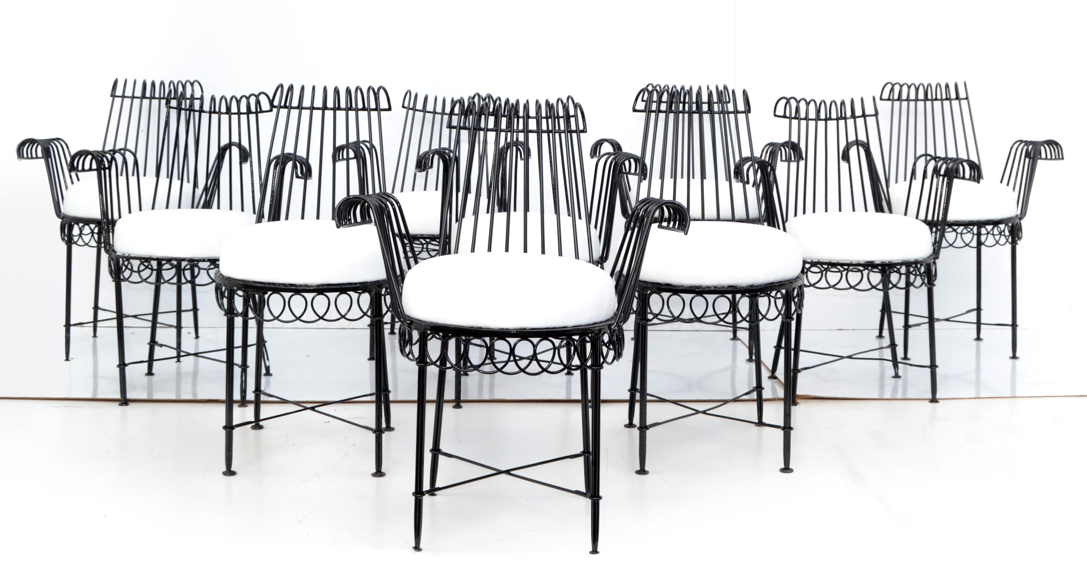 French Set of 6 Mathieu Matégot Cap D’ail Wrought Iron Dining Room Chairs Outdoors 