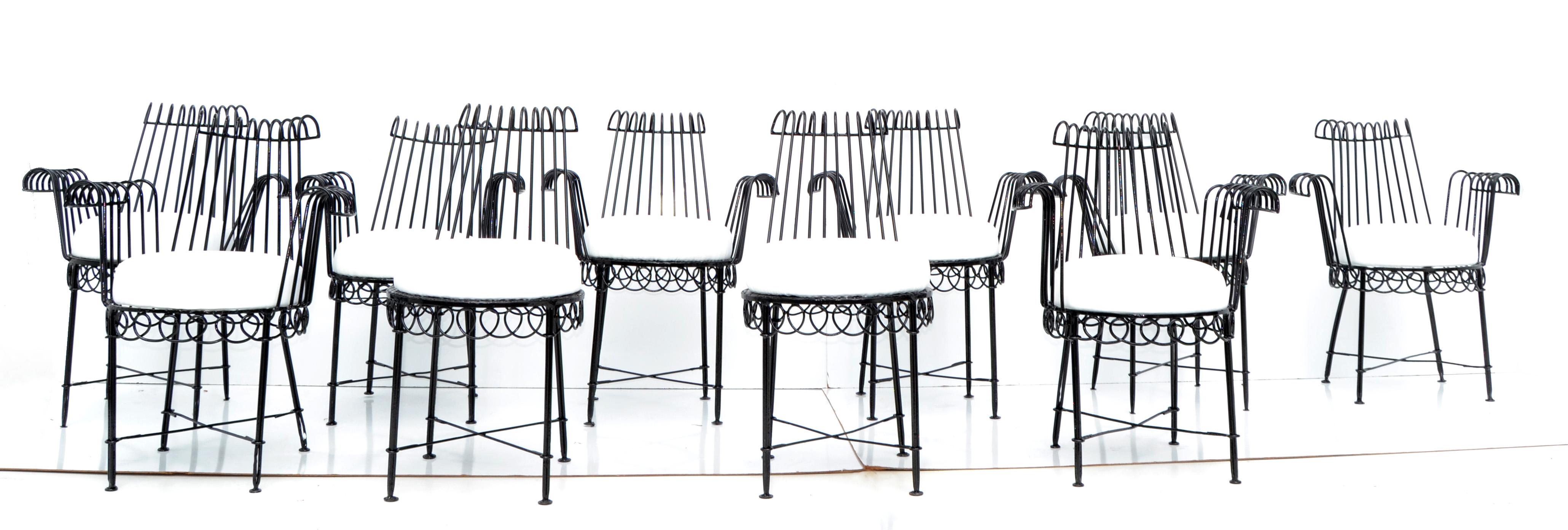 Powder-Coated Set of 6 Mathieu Matégot Cap D’ail Wrought Iron Dining Room Chairs Outdoors 