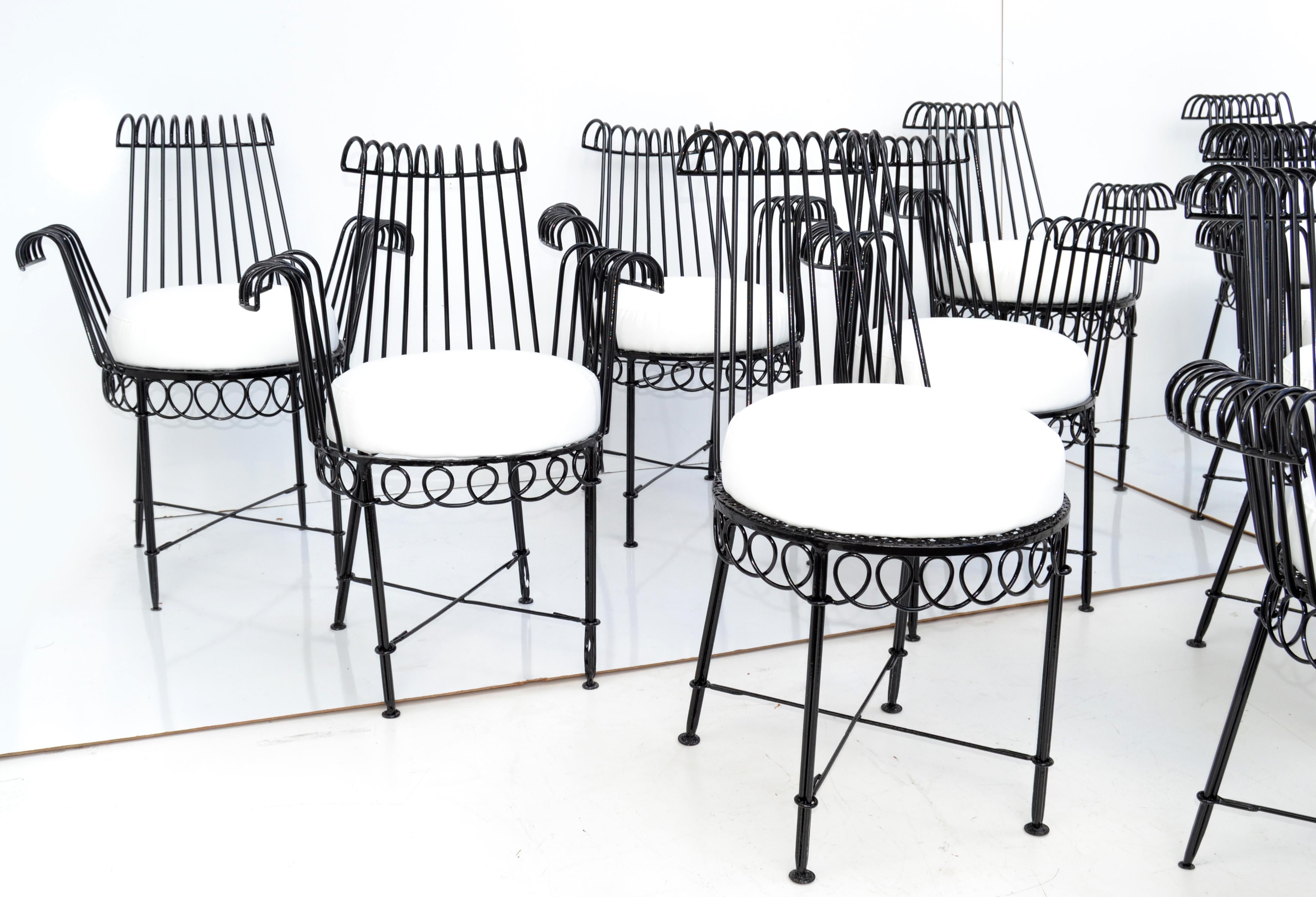 Set of 6 Mathieu Matégot Cap D’ail Wrought Iron Dining Room Chairs Outdoors  In Good Condition In Miami, FL