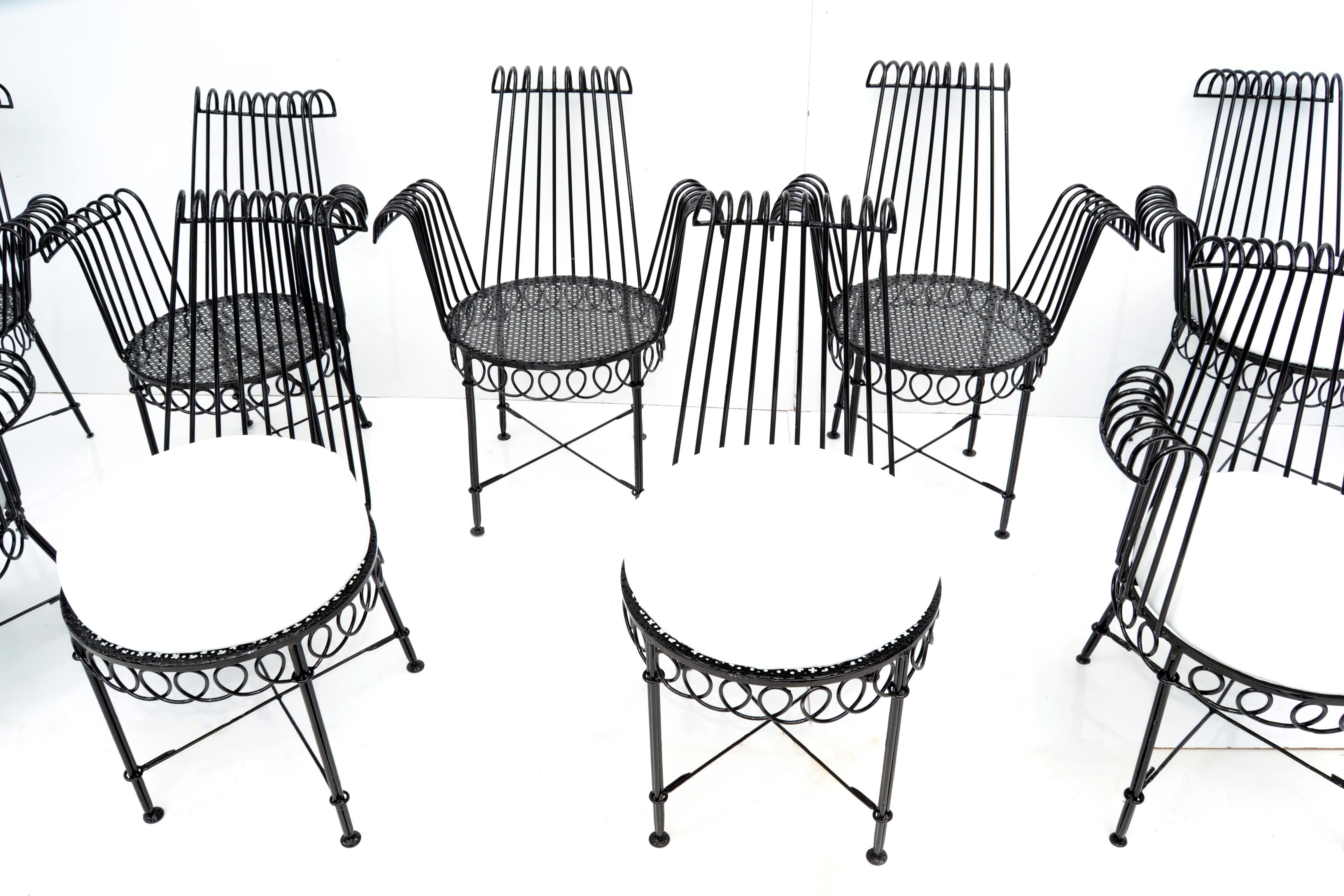 Set of 6 Mathieu Matégot Cap D’ail Wrought Iron Dining Room Chairs Outdoors  1