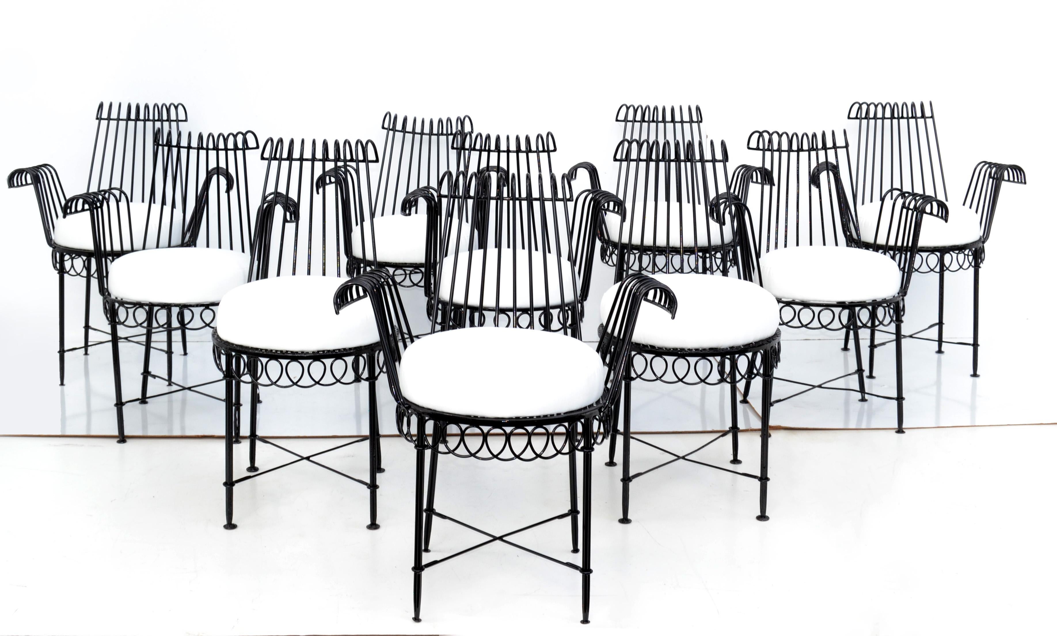 Set of 6 Mathieu Matégot Cap D’ail Wrought Iron Dining Room Chairs Outdoors  2