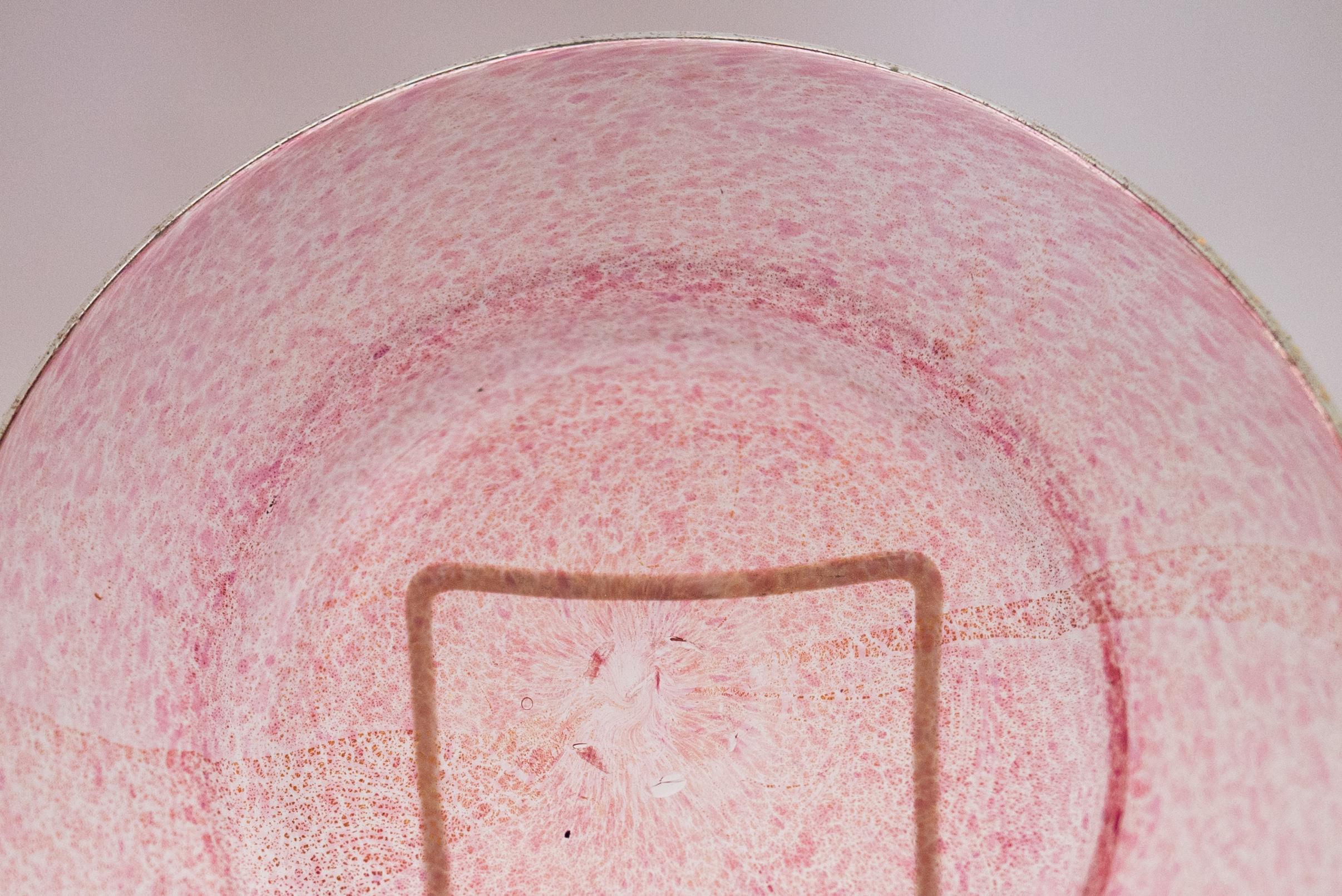 Italian Set 10 Pink Venetian Glass Plates, with 24 Karat Blown Gold Inclusion, Antique