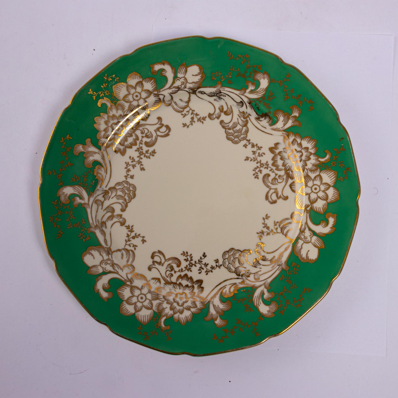 Mid-20th Century Set of 10 Rosenthal Ivory Green and Gold Dinner Plates For Sale