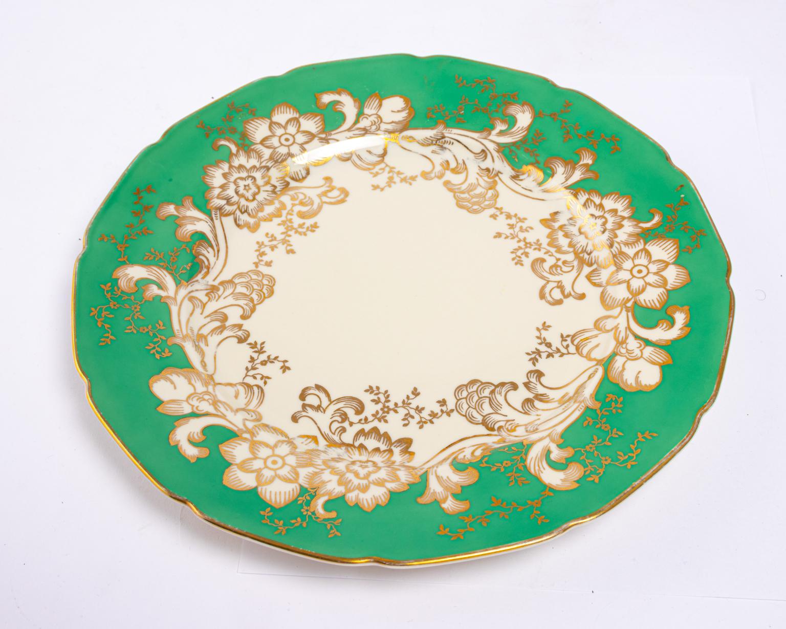 Set of 10 Rosenthal Ivory Green and Gold Dinner Plates For Sale 1