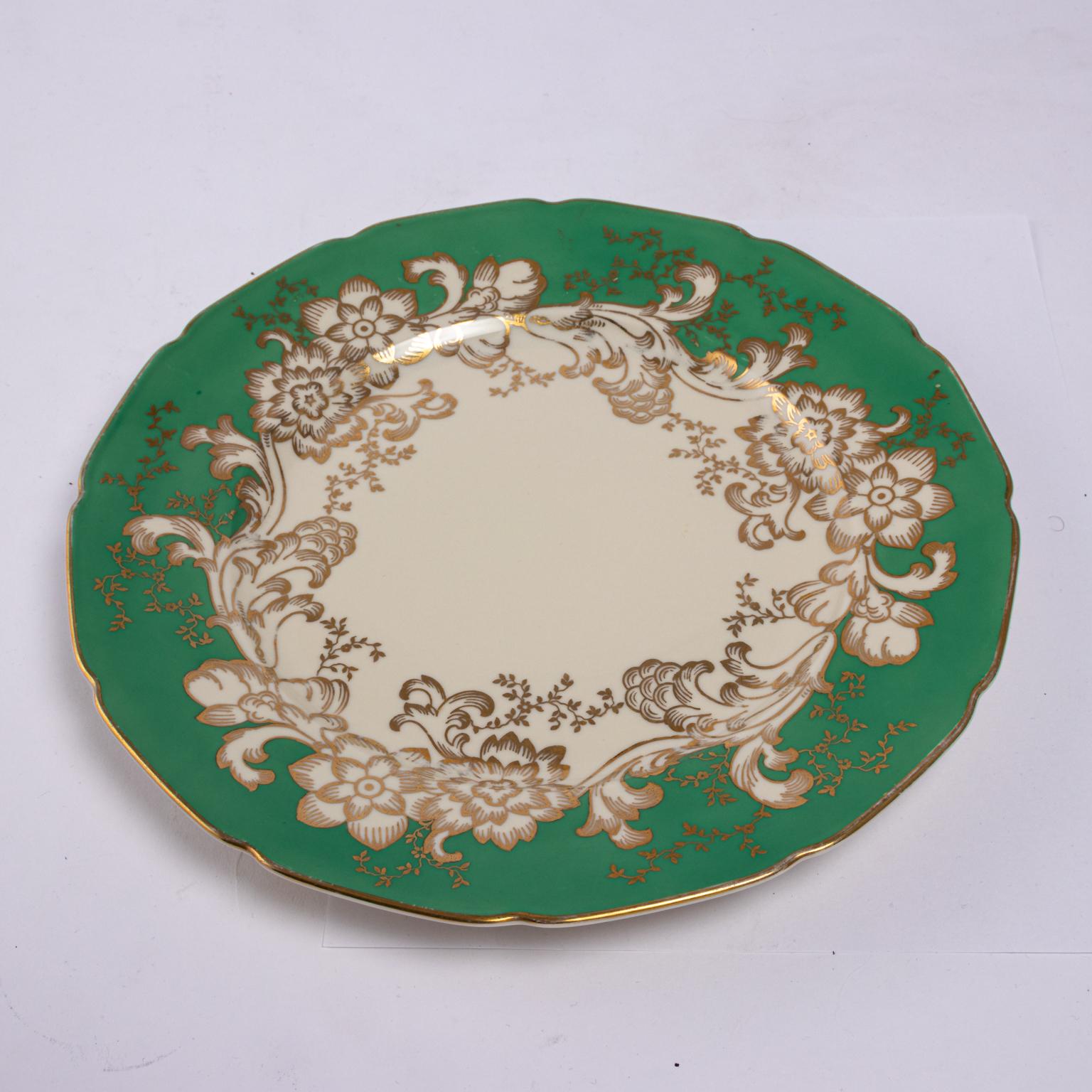 Set of 10 Rosenthal Ivory Green and Gold Dinner Plates For Sale 2