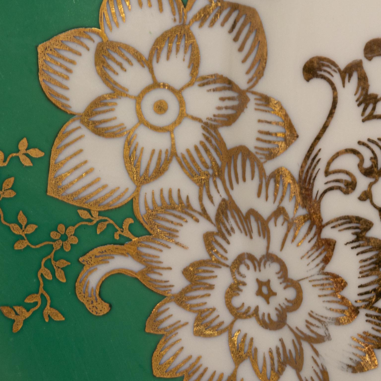 German Set of 10 Rosenthal Ivory Green and Gold Dinner Plates For Sale