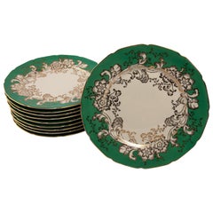Set of 10 Rosenthal Ivory Green and Gold Dinner Plates