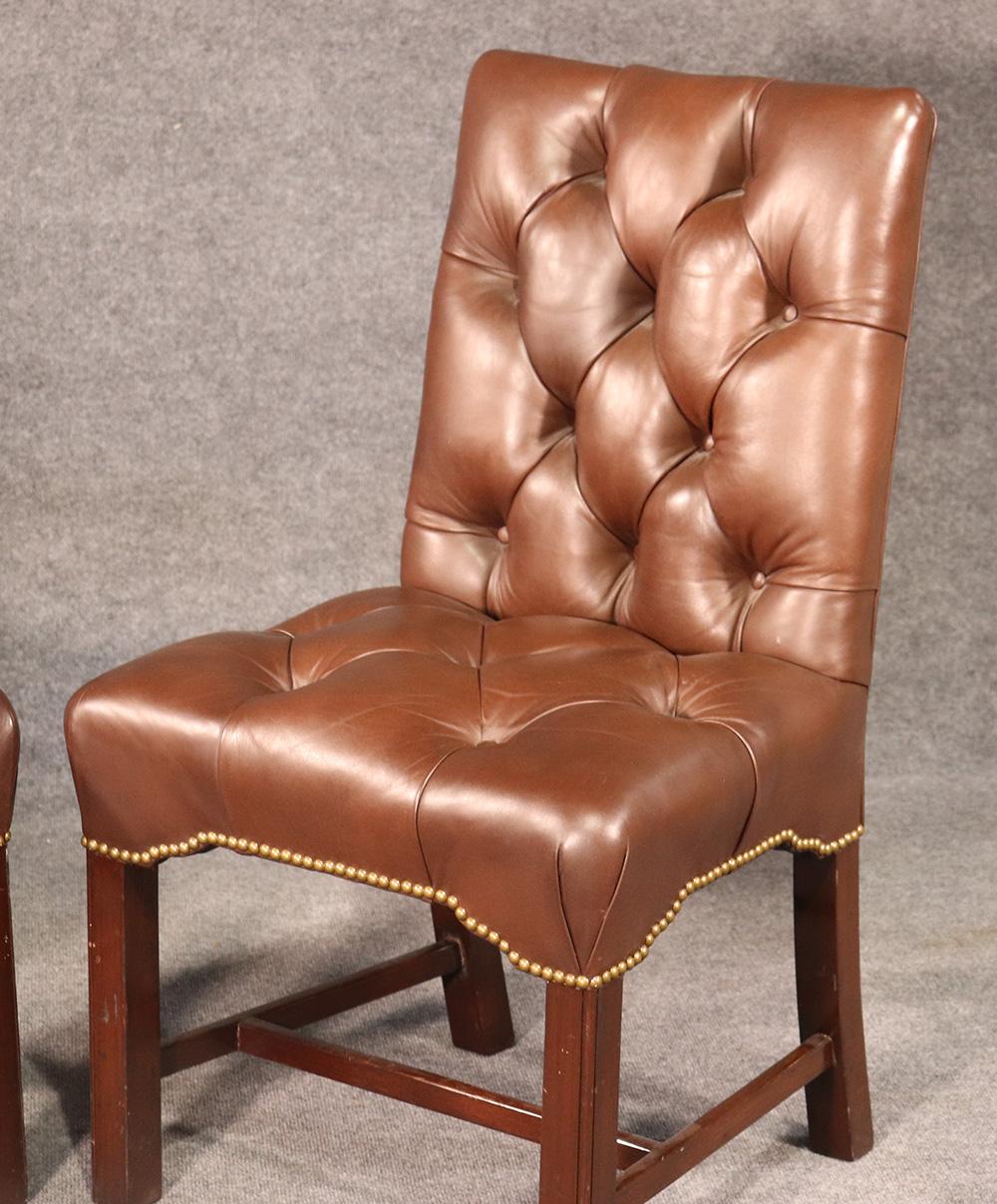 Set 10 Top Grain Leather Tufted Georgian Style Mahogany Conference Dining Chairs In Good Condition In Swedesboro, NJ