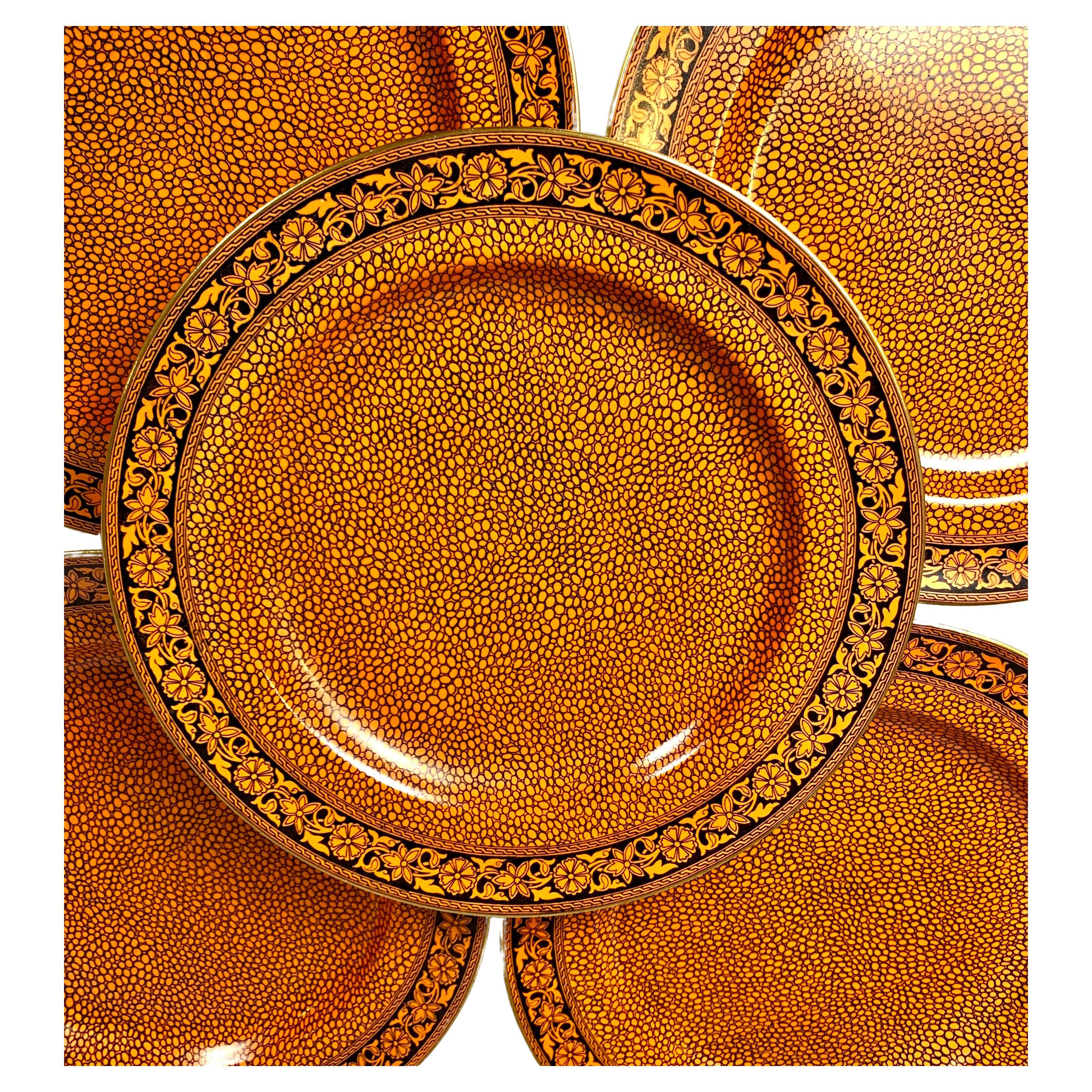 Set 11 Antique Dinner Plates Rust Color Masons Sharkskin Pattern Circa 1900 For Sale
