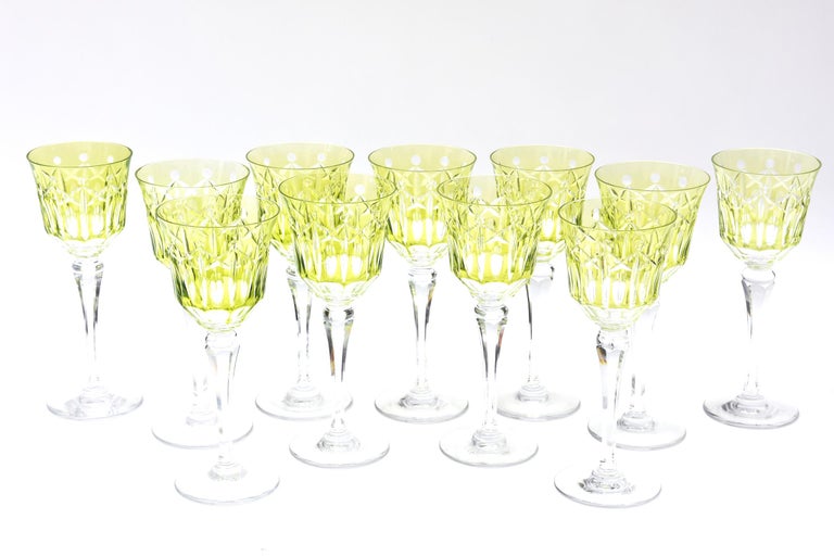 Set of 11 Crystal Wine Glasses, Great Chartreuse Color, Vintage at 1stDibs