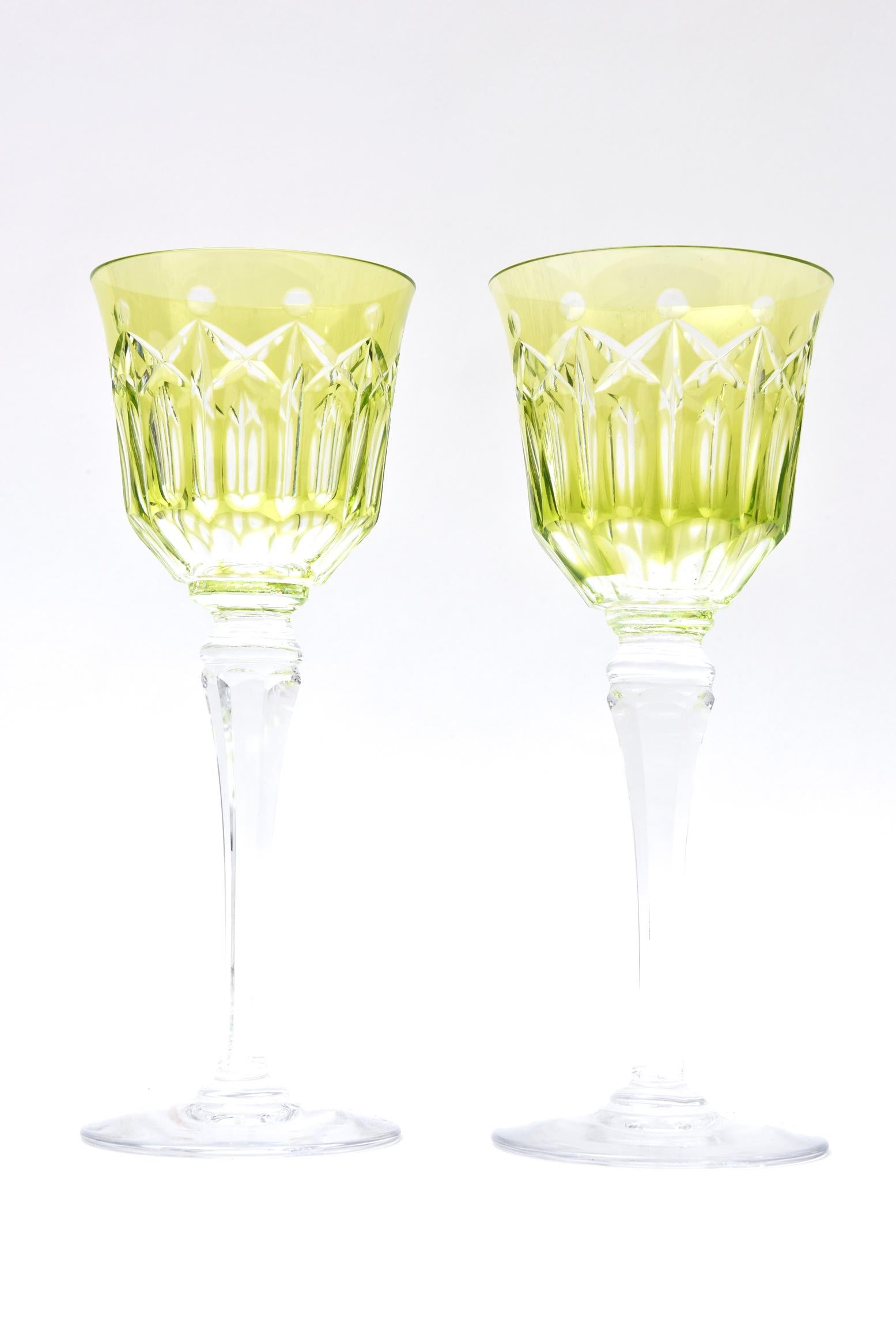 Set of 11 Crystal Wine Glasses, Great Chartreuse Color, Vintage 1