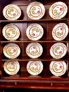 Set of 12 Antique English Geo. Jones Hand Ptd, Porcelain Luncheon/Dessert Plates