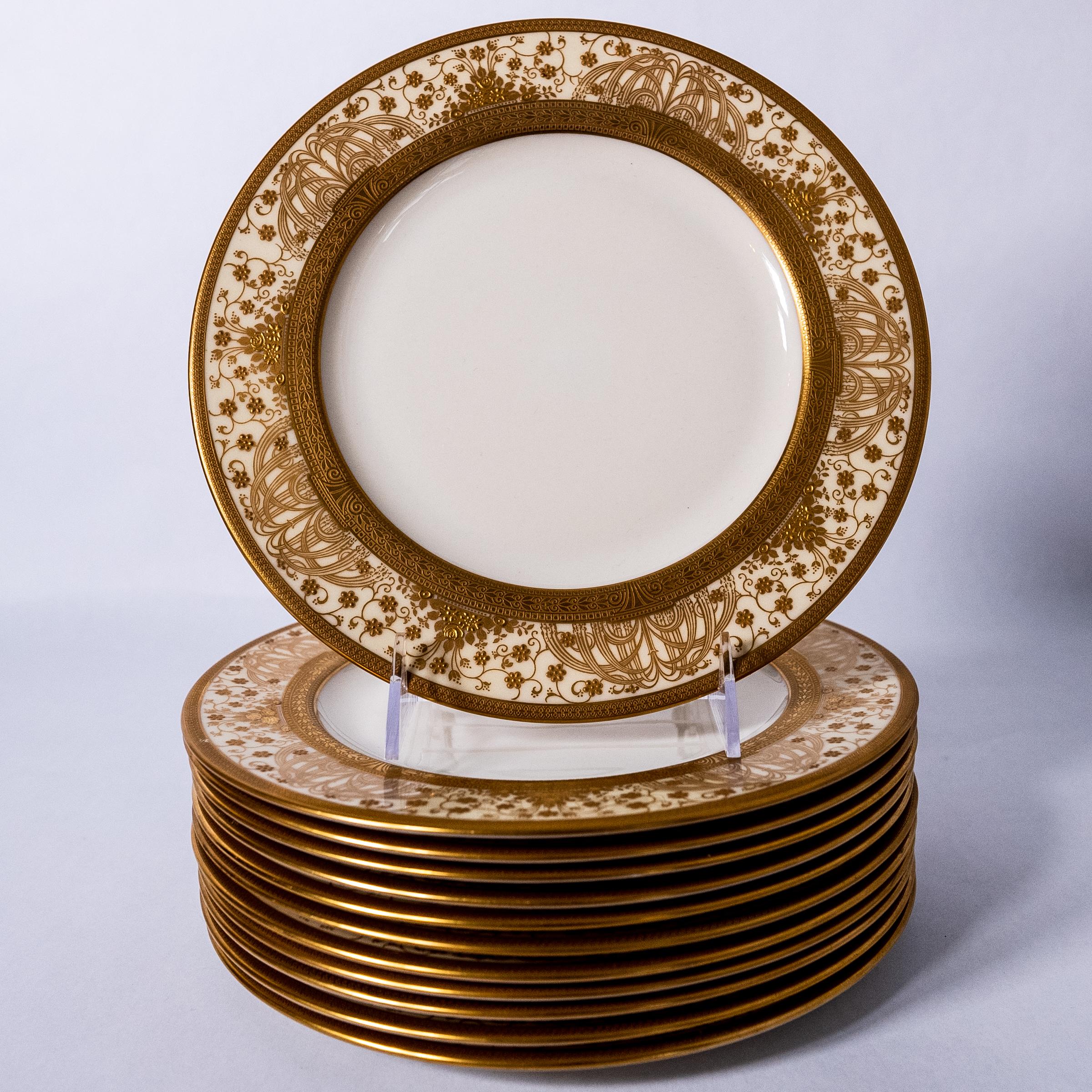 American Set 12 Antique Gilt Encrusted Dessert-Lunch Plates for Marshall Fields Chicago